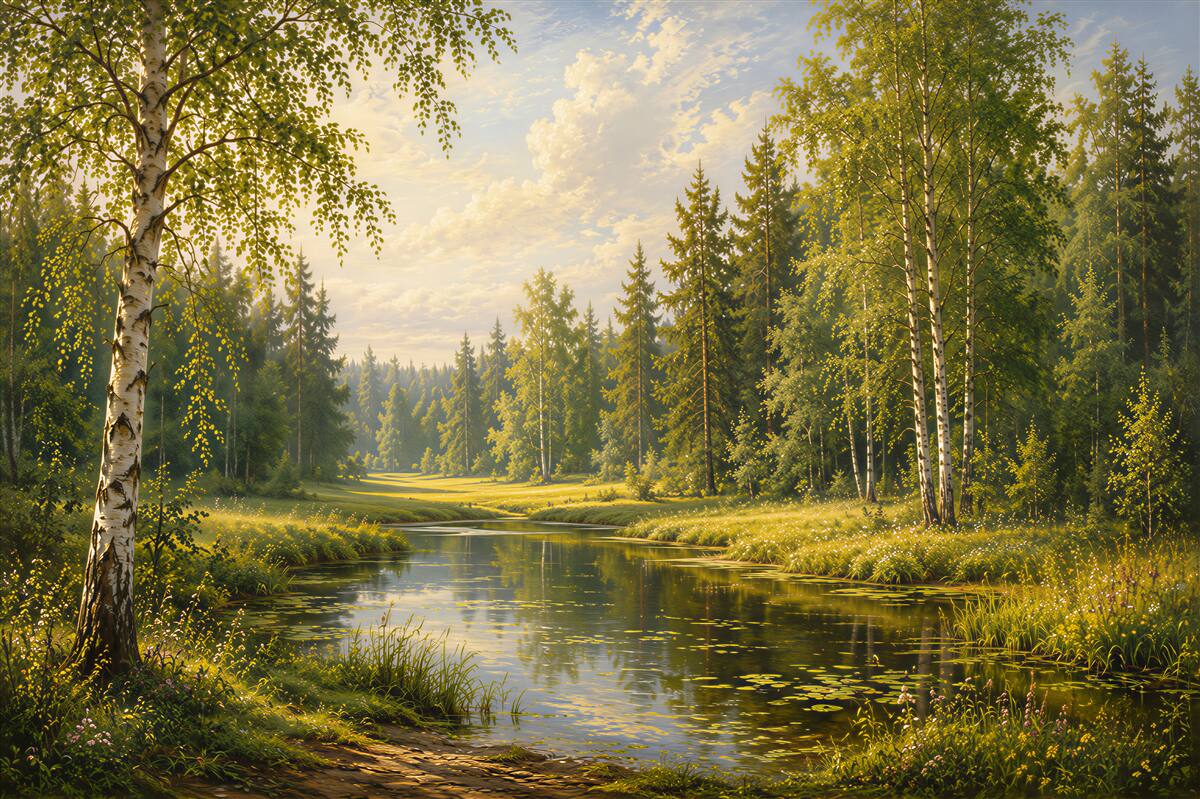 Papier peint forêt au bord du lac