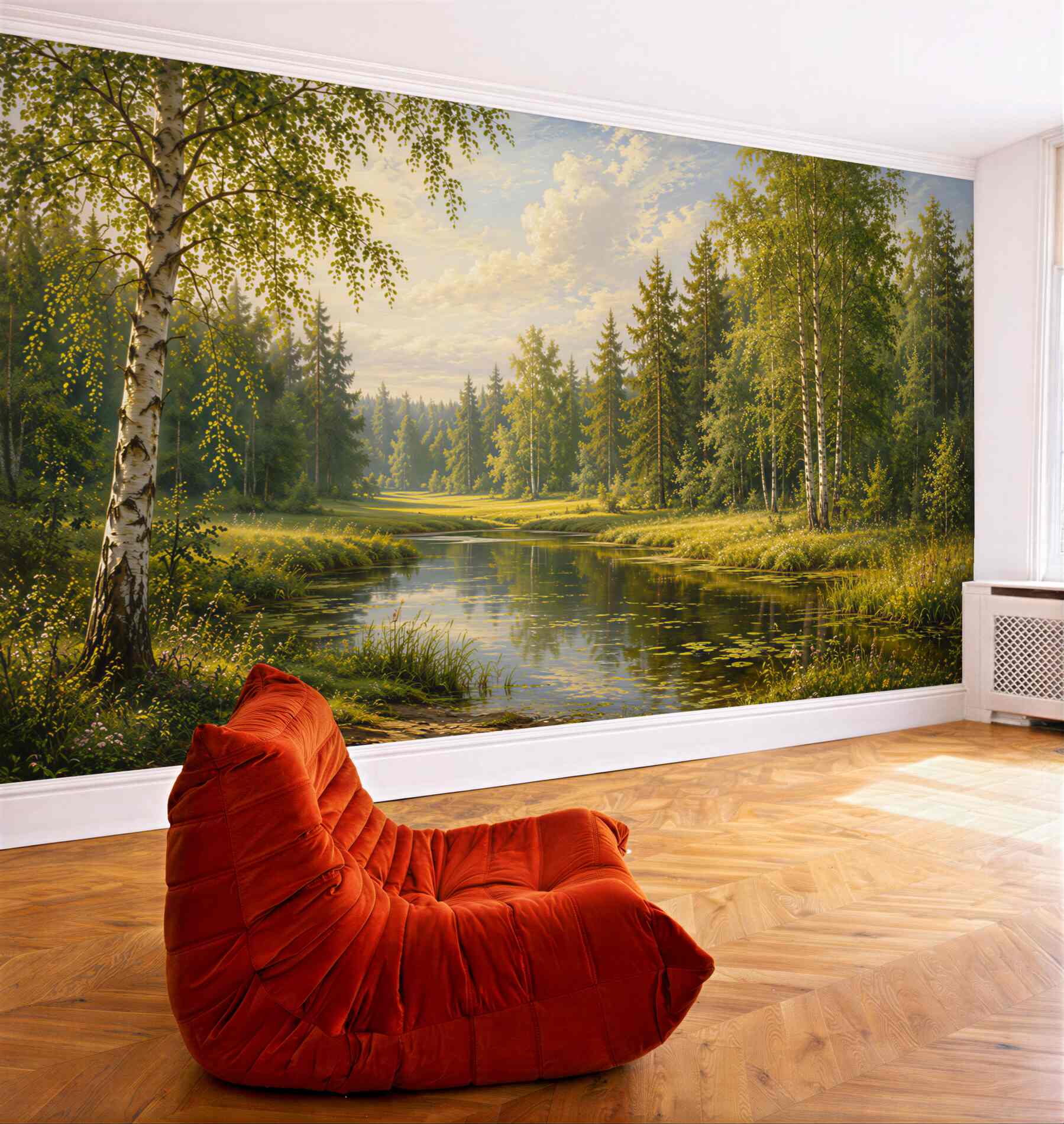 Papier peint forêt au bord du lac