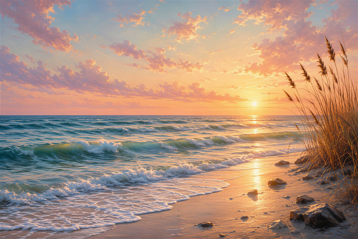 Papier peint coucher de soleil sur la mer