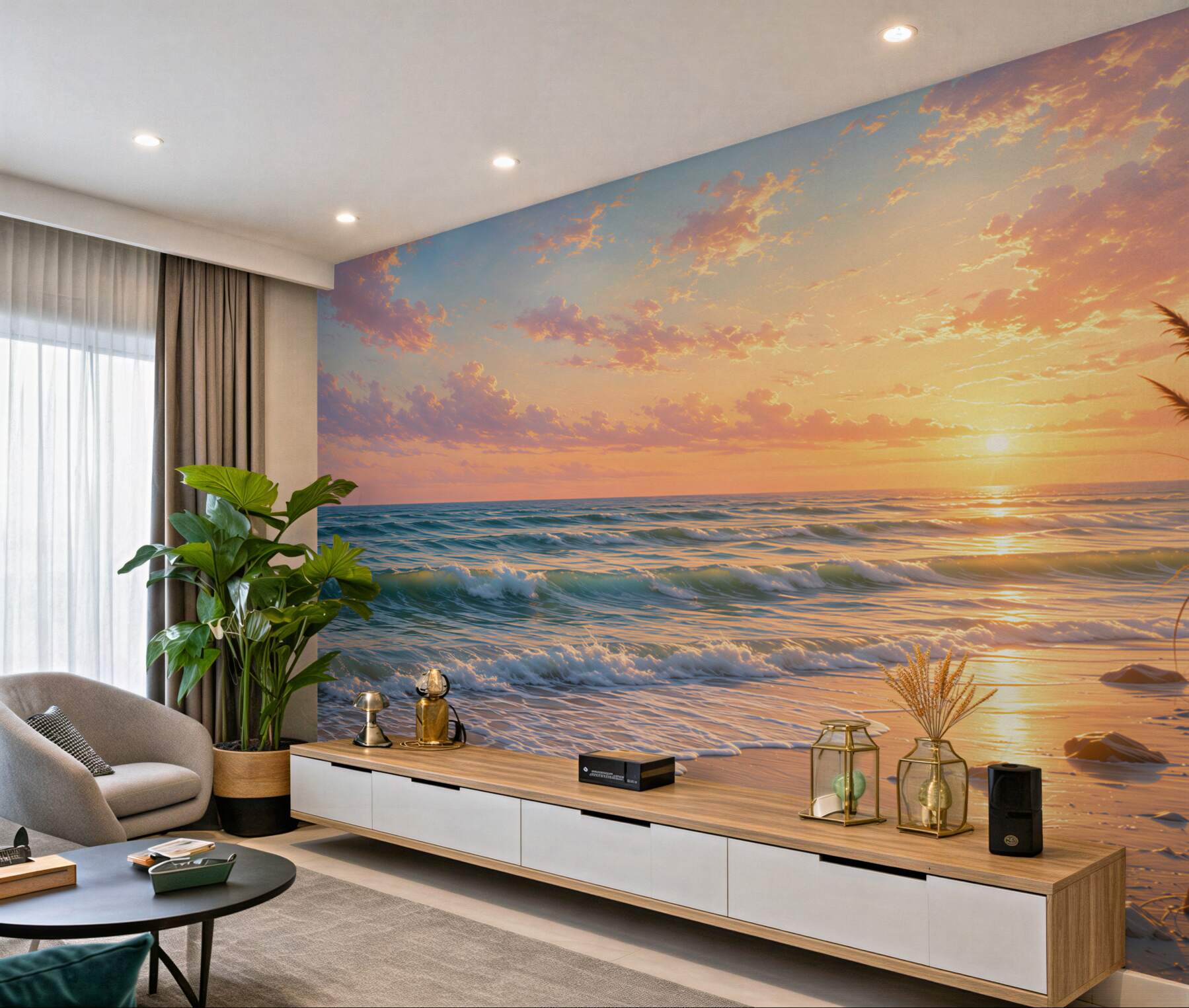 Papier peint coucher de soleil sur la mer
