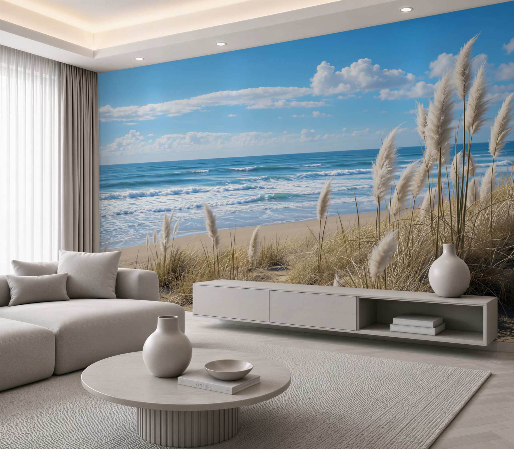 Papier peint plage avec herbes