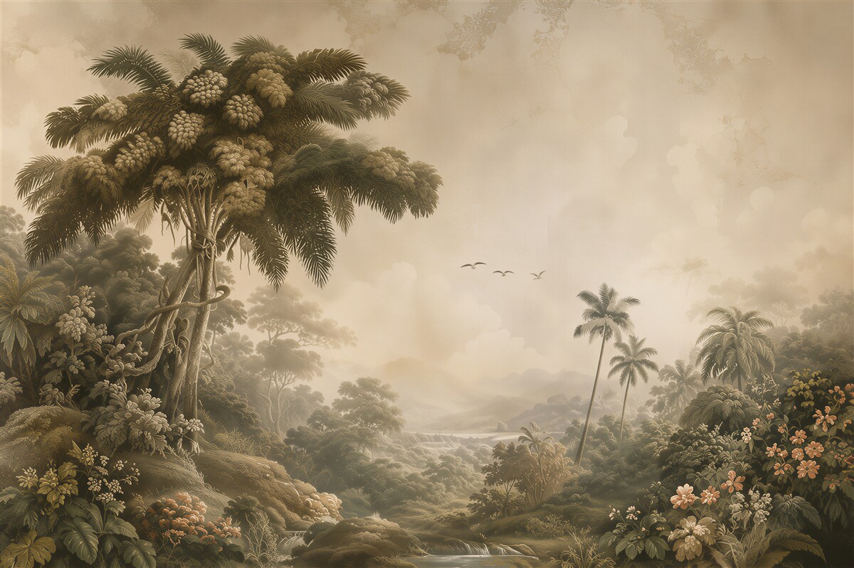 Papier peint paysage tropical avec palmiers