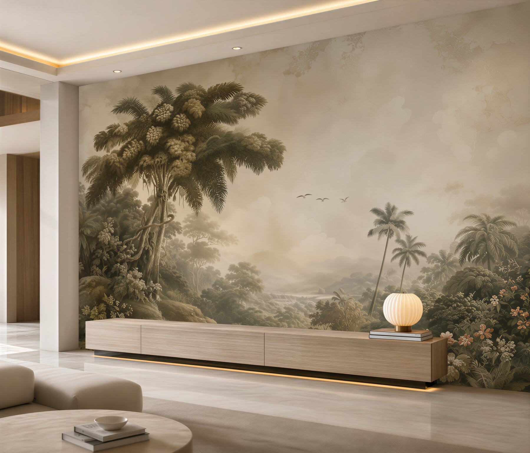 Papier peint paysage tropical avec palmiers