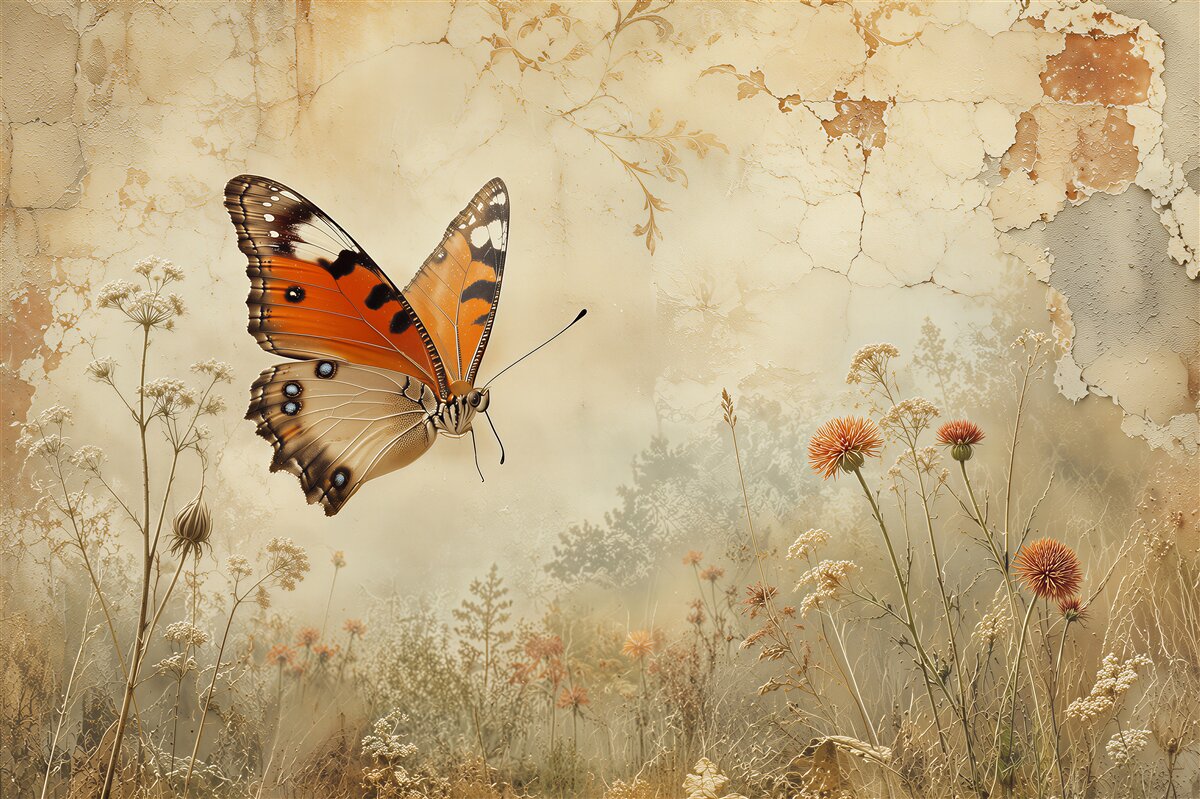 Papier peint papillon dans le pré