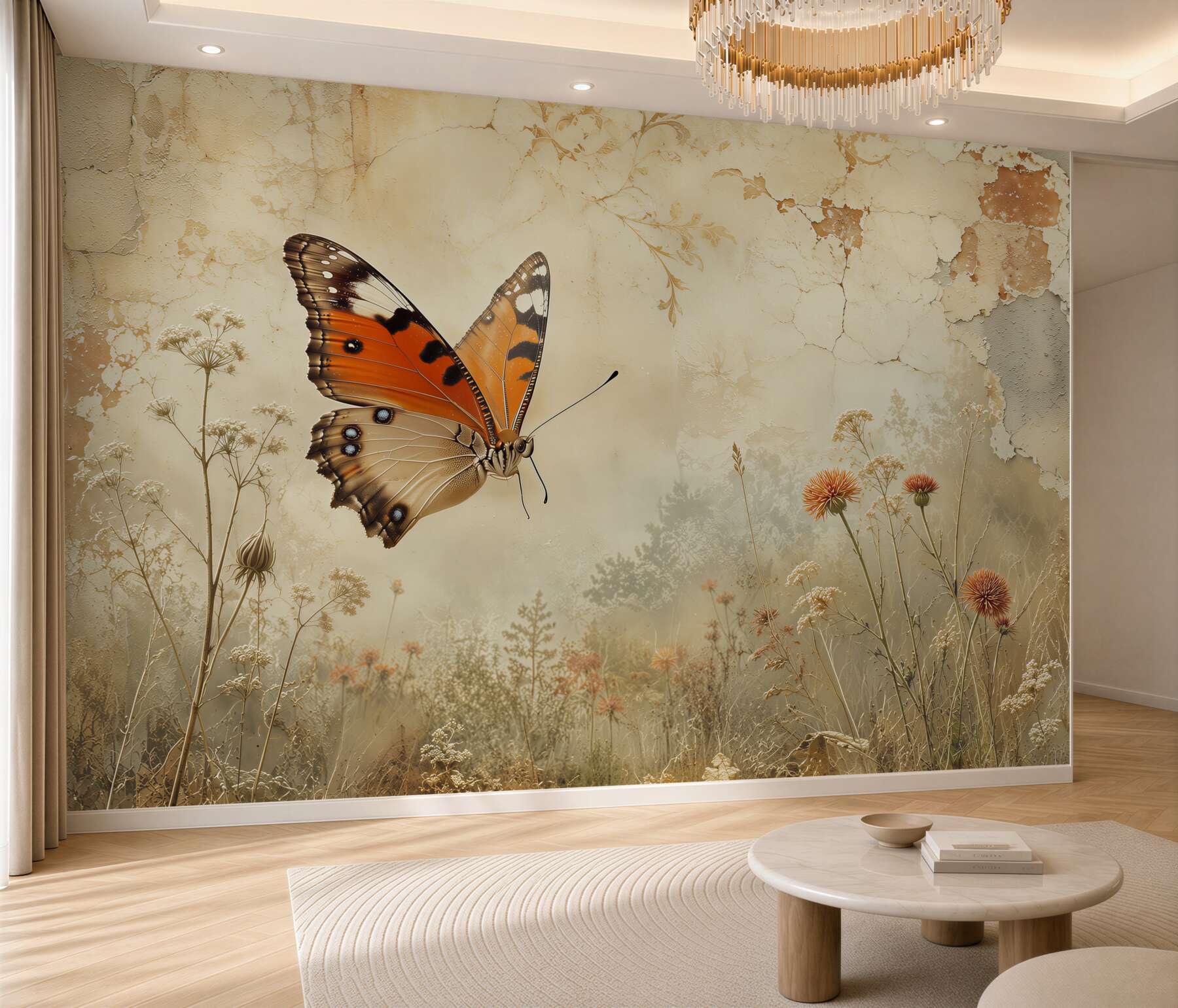 Papier peint papillon dans le pré