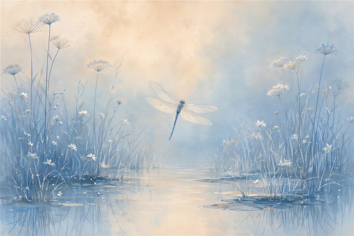 Papier peint libellules bleues au-dessus de l'eau