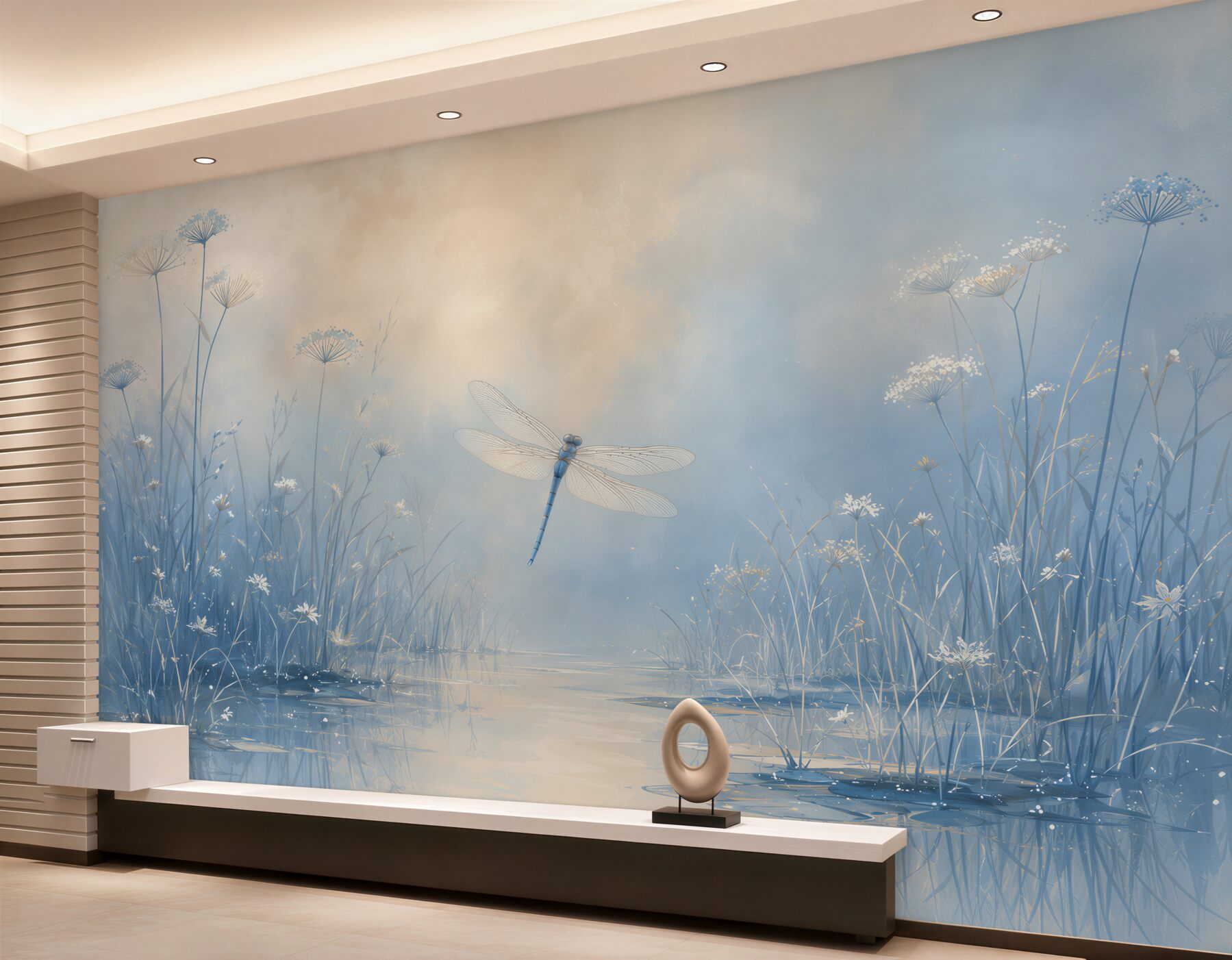 Papier peint libellules bleues au-dessus de l'eau