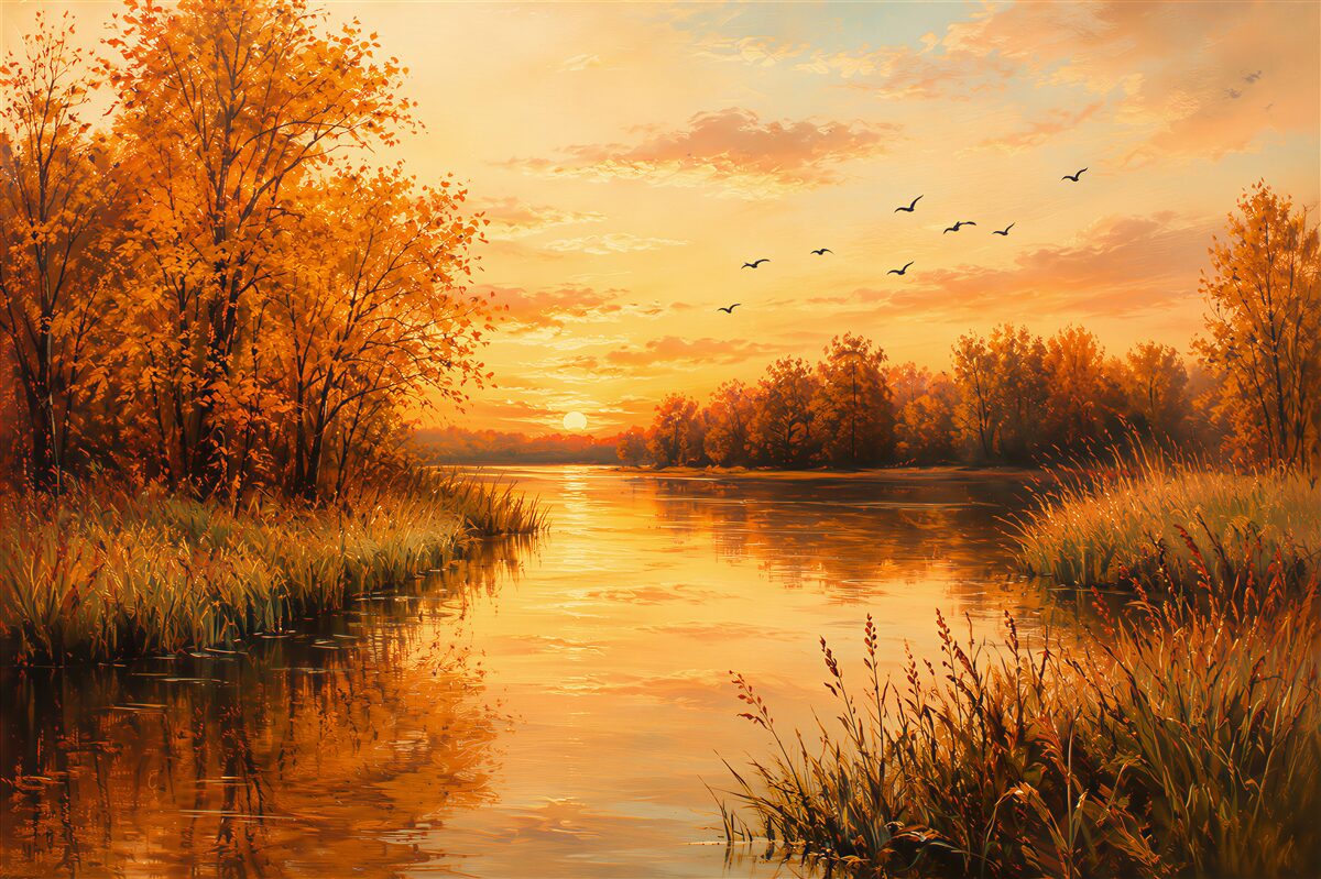 Papier peint paysage d'automne au bord du lac