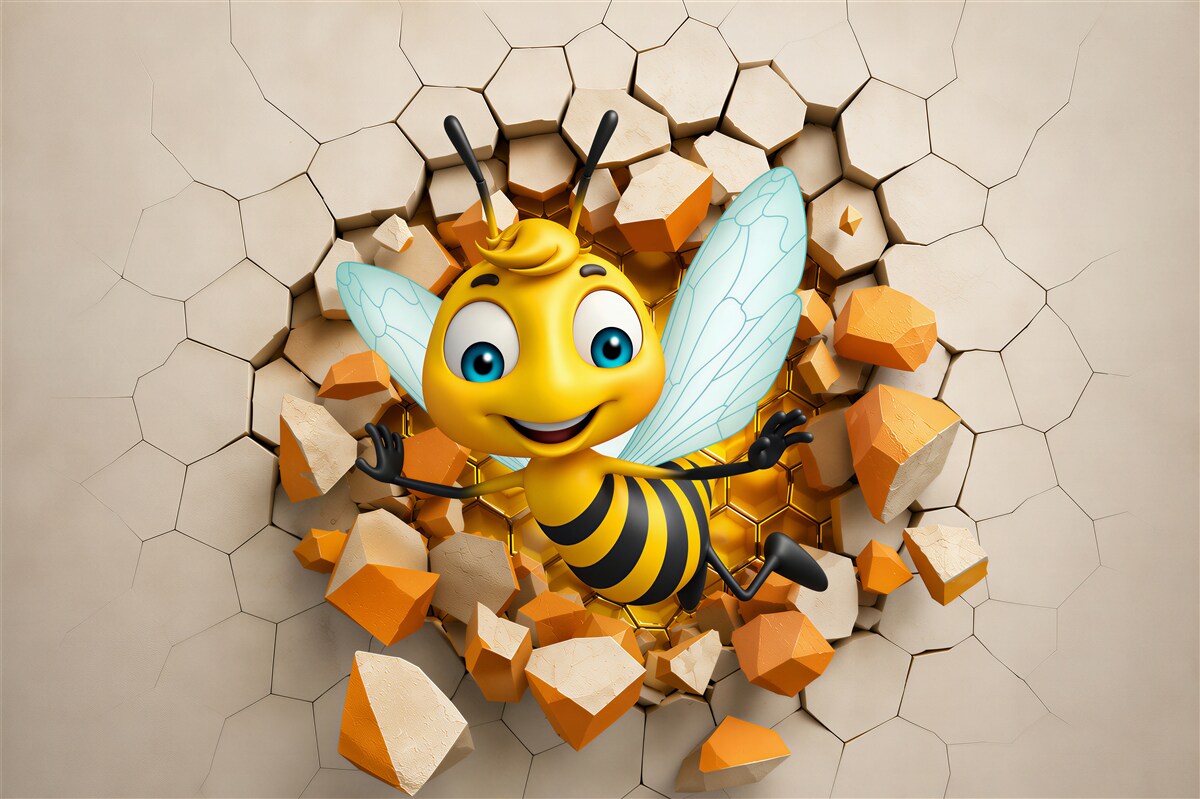 Papier peint abeille joyeuse 3D