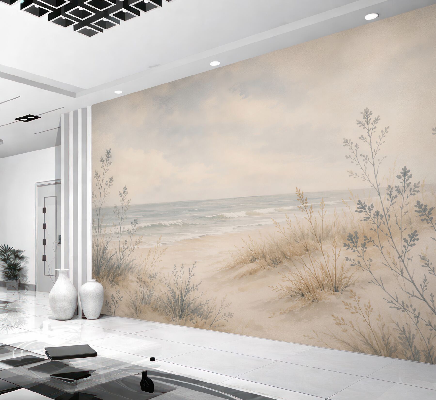 Papier peint plage avec herbes