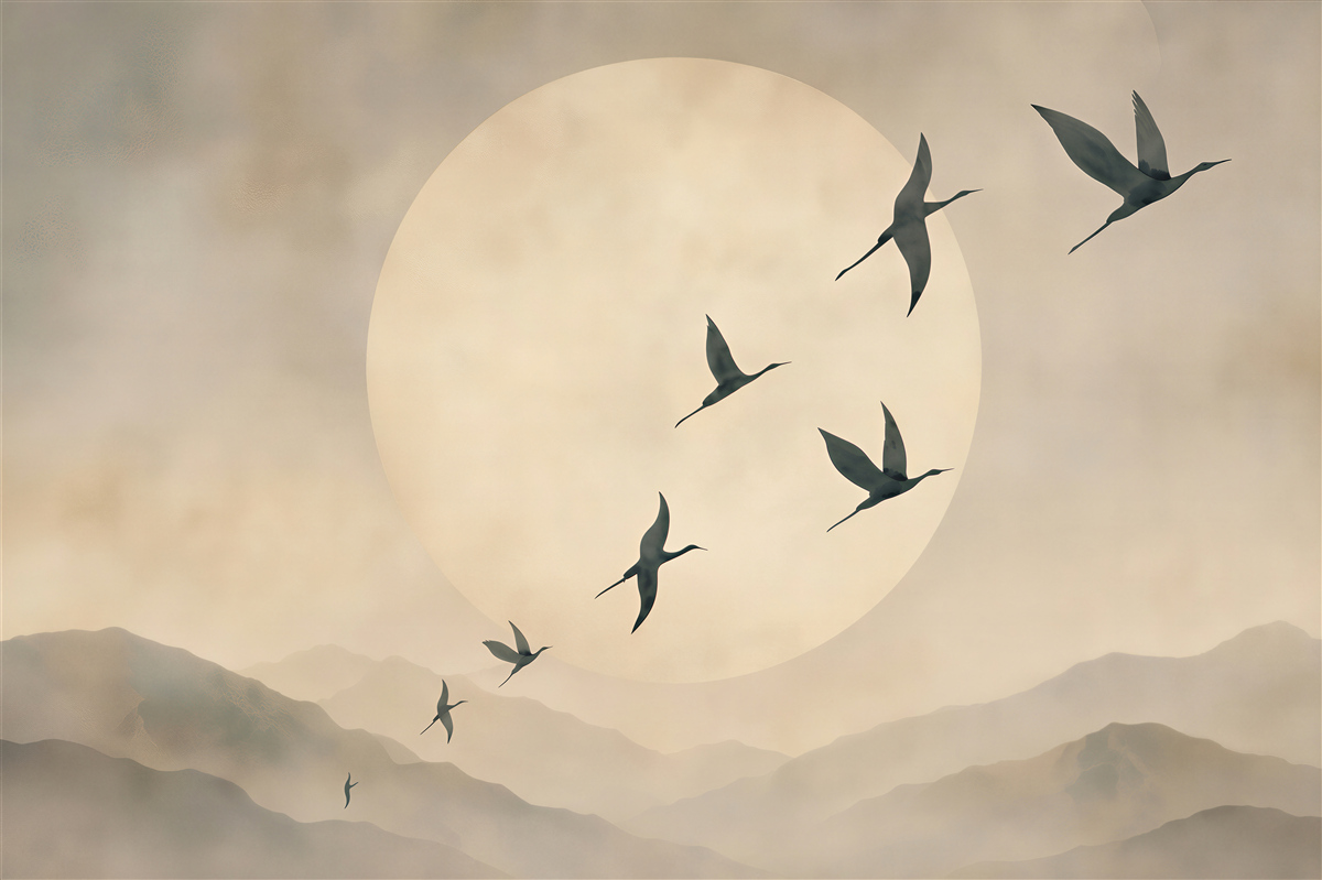 Papier peint grues en vol