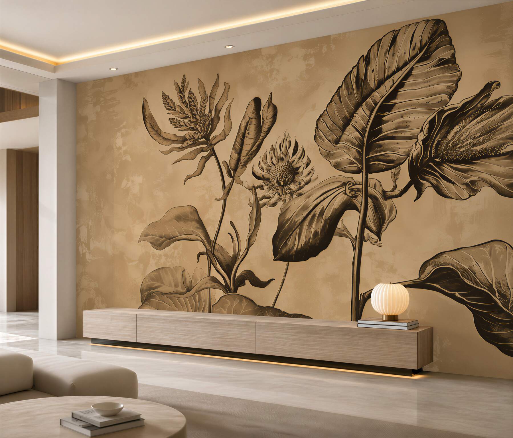 Papier peint feuilles tropicales
