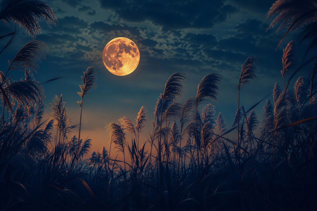 Papier peint lune au-dessus d'un pré