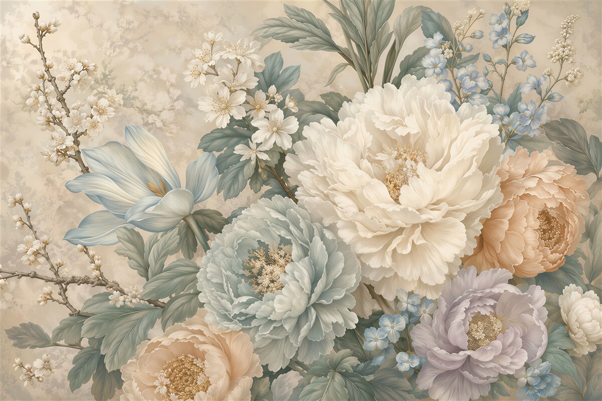 Papier peint pivoines et magnolias