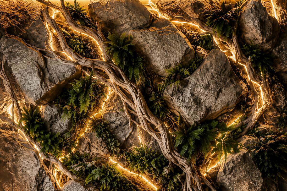 Papier peint rochers avec fougères