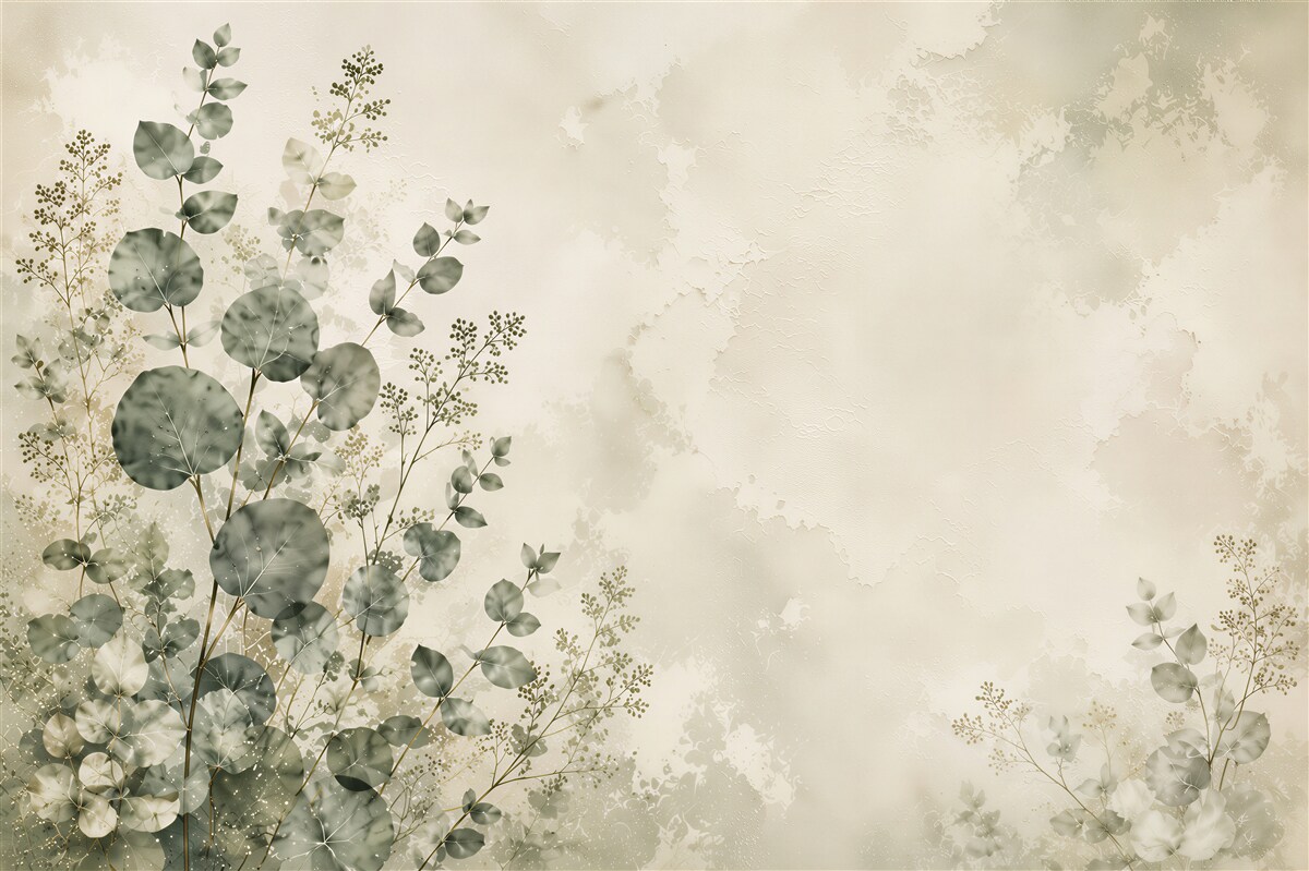 Papier peint feuilles vertes sur fond beige