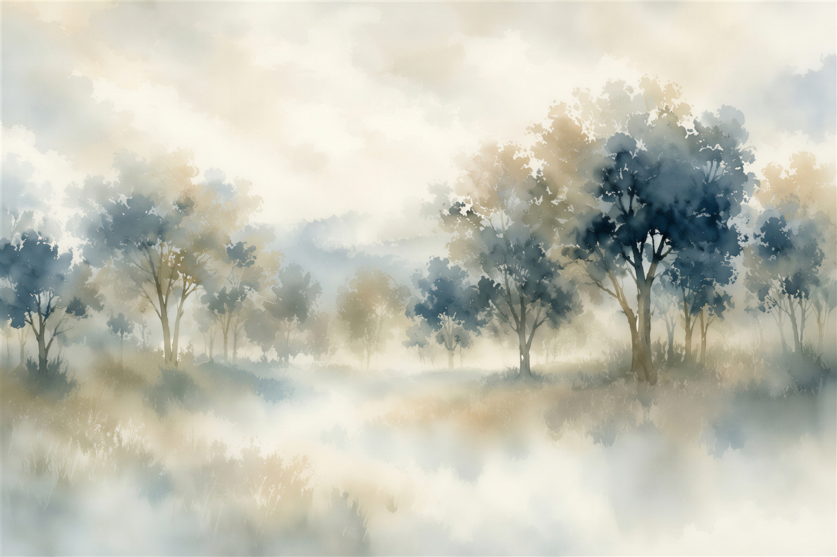 Papier peint forêt dans le brouillard