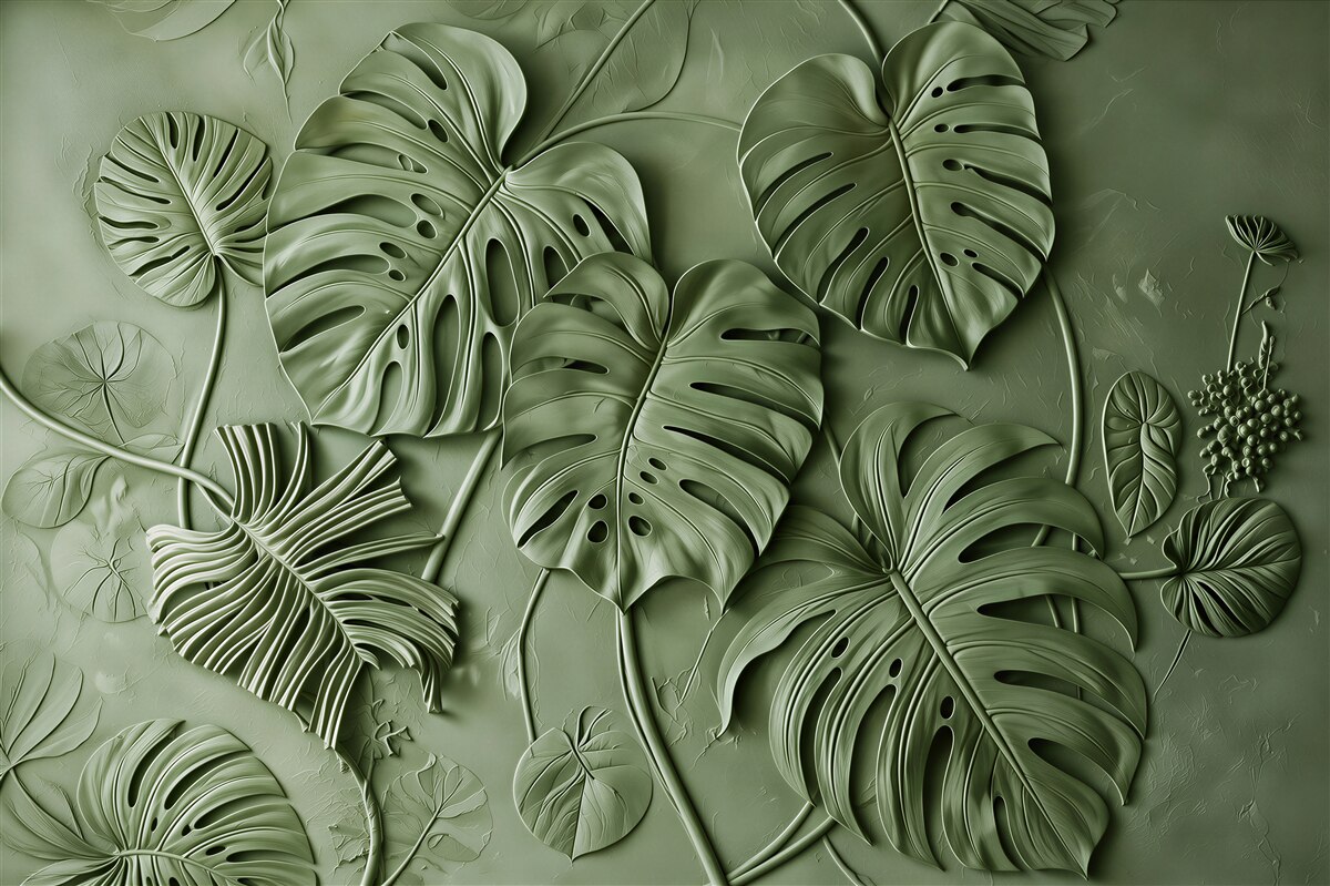 Papier peint feuilles vertes de monstera
