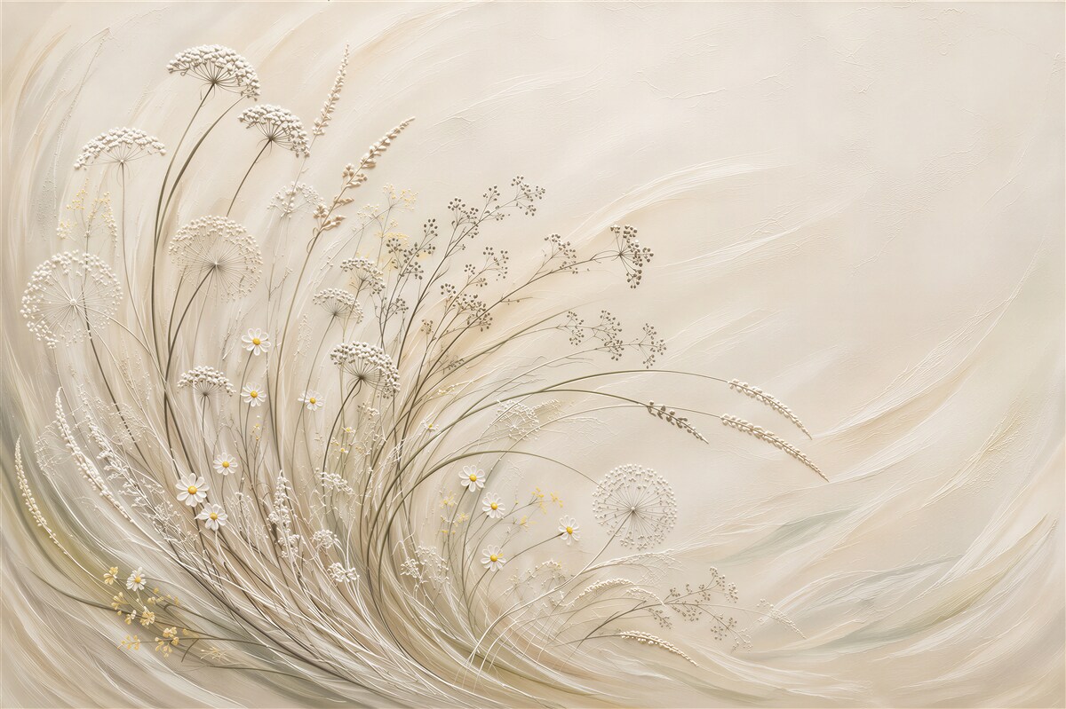 Papier peint herbes délicates et marguerites