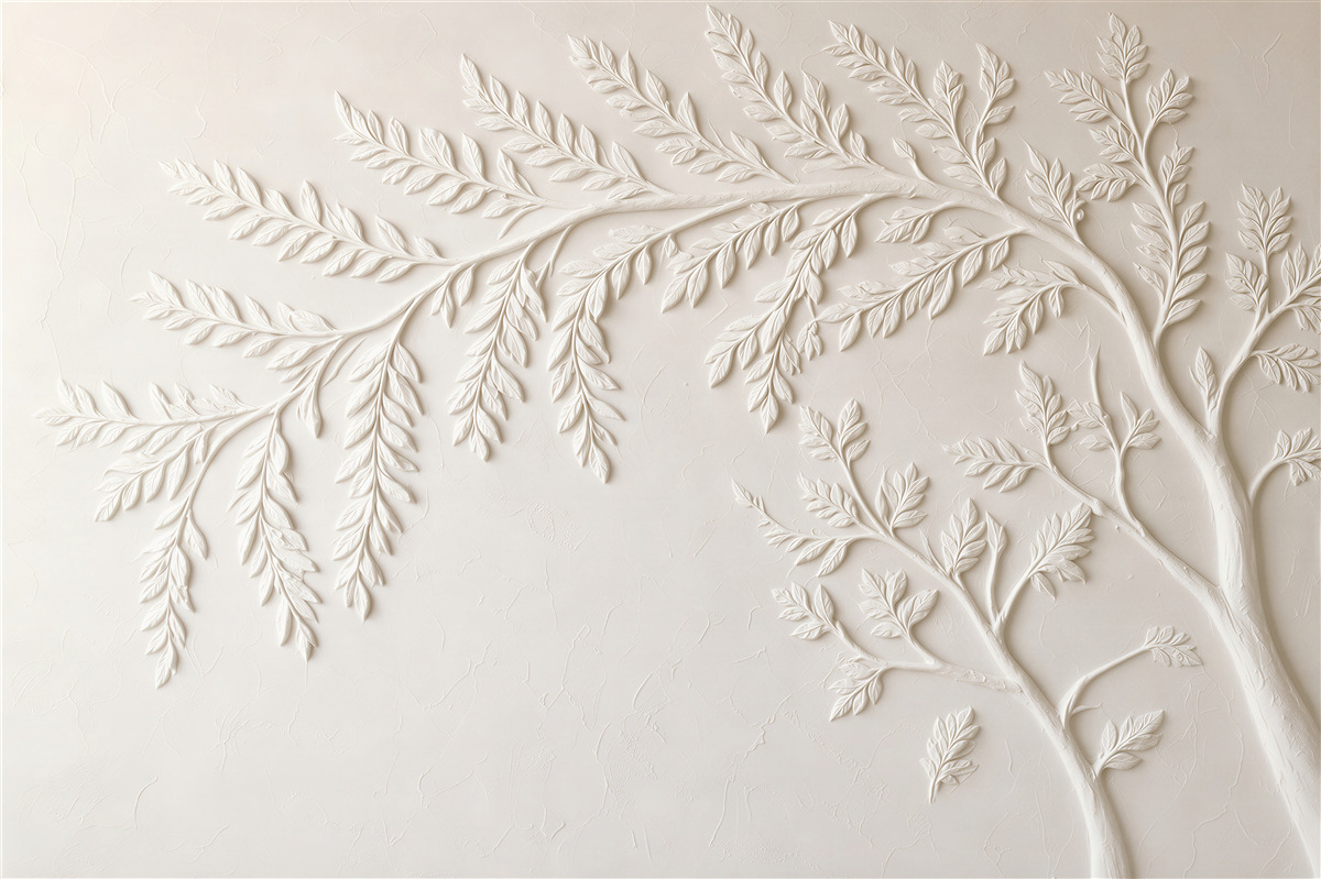Papier peint relief blanc branches