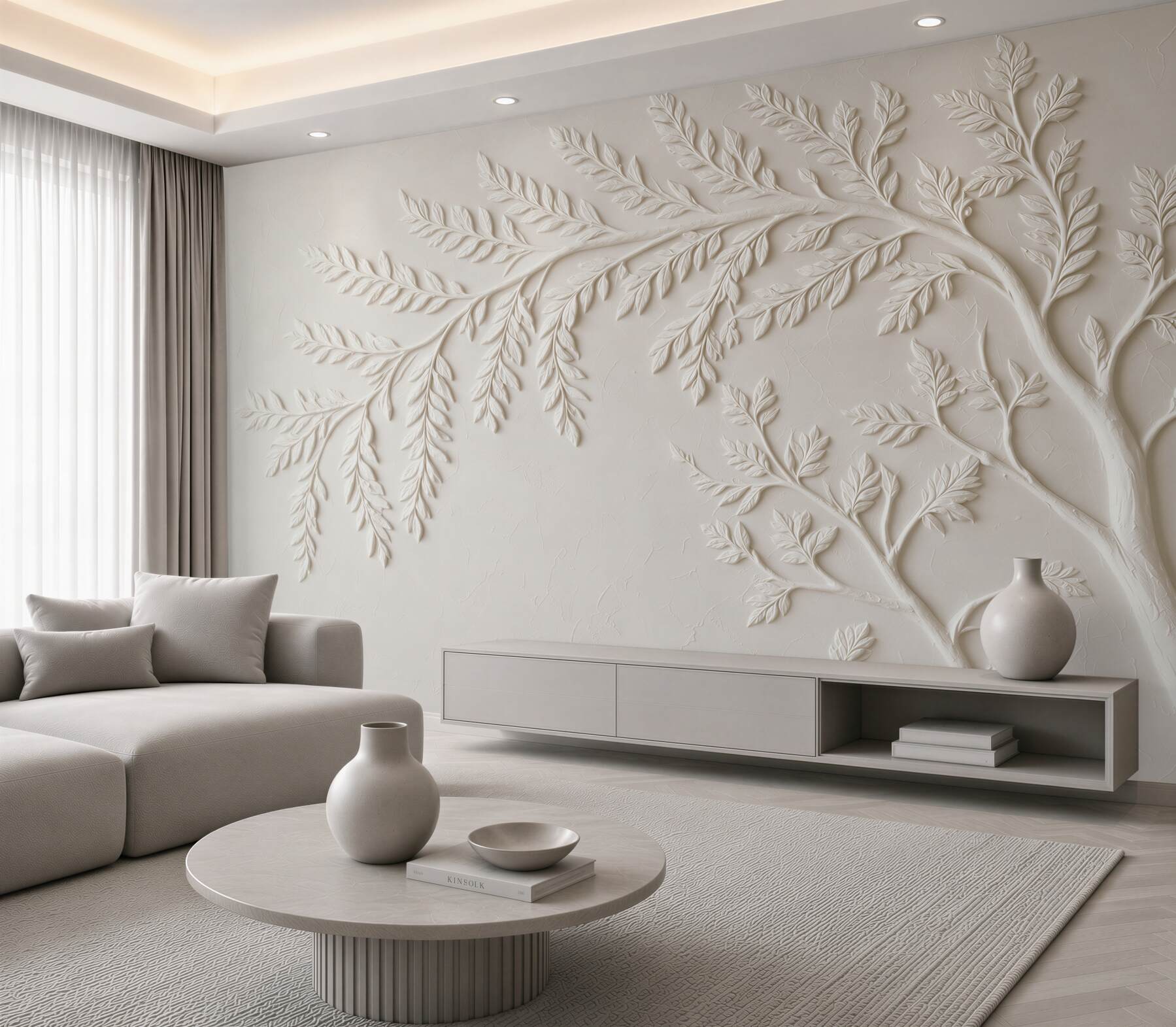 Papier peint relief blanc branches
