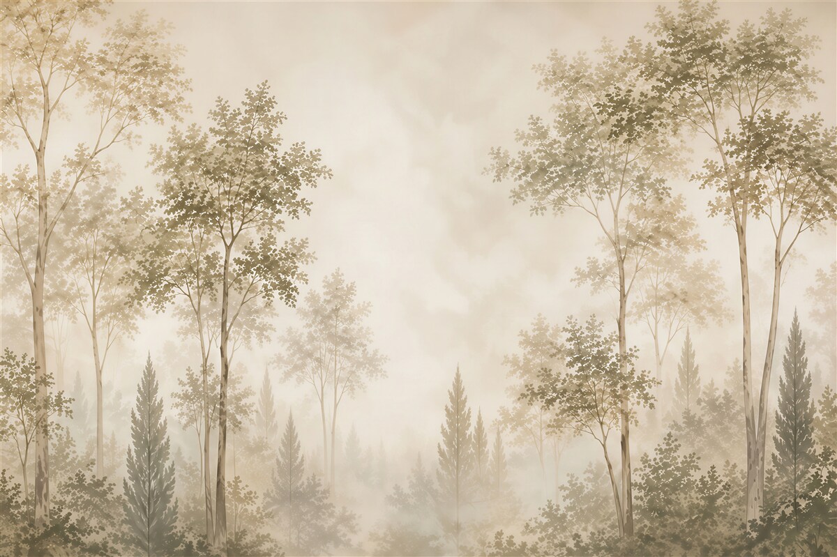 Papier peint forêt dans le brouillard