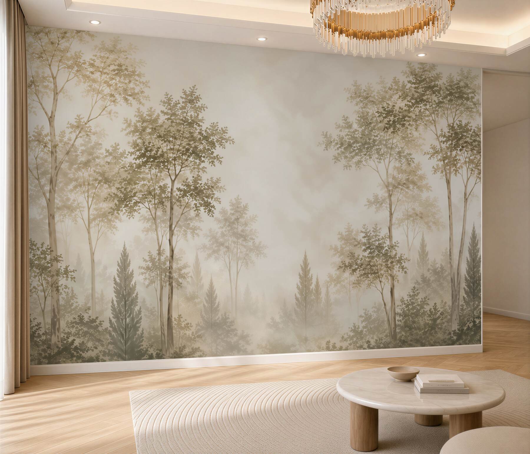 Papier peint forêt dans le brouillard