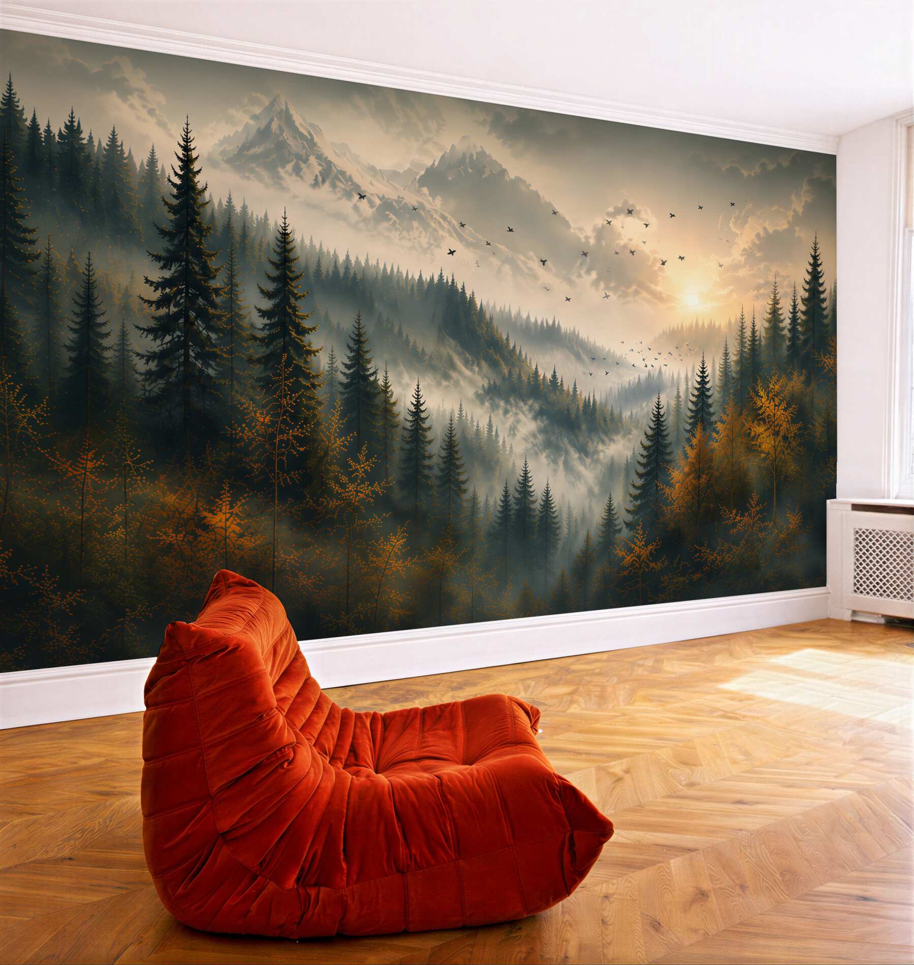 Papier peint paysage montagneux au coucher de soleil