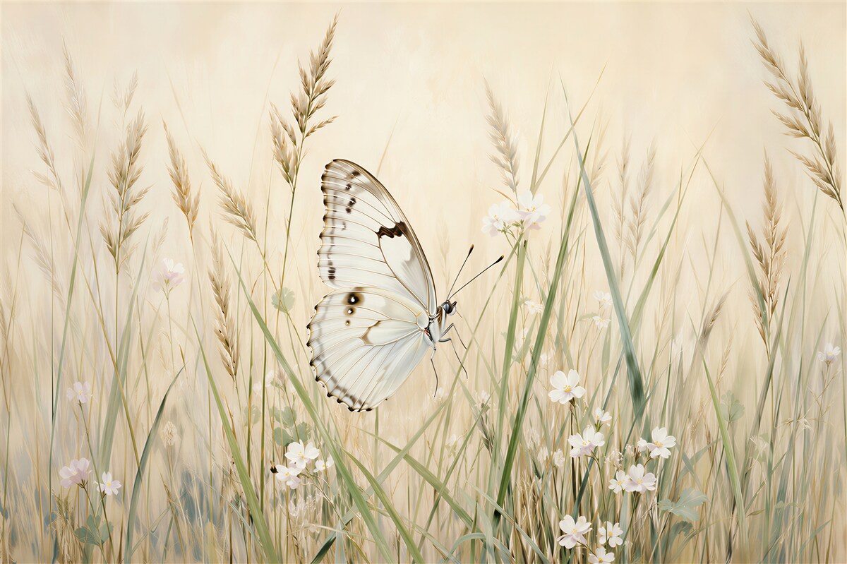 Papier peint papillon blanc dans un pré