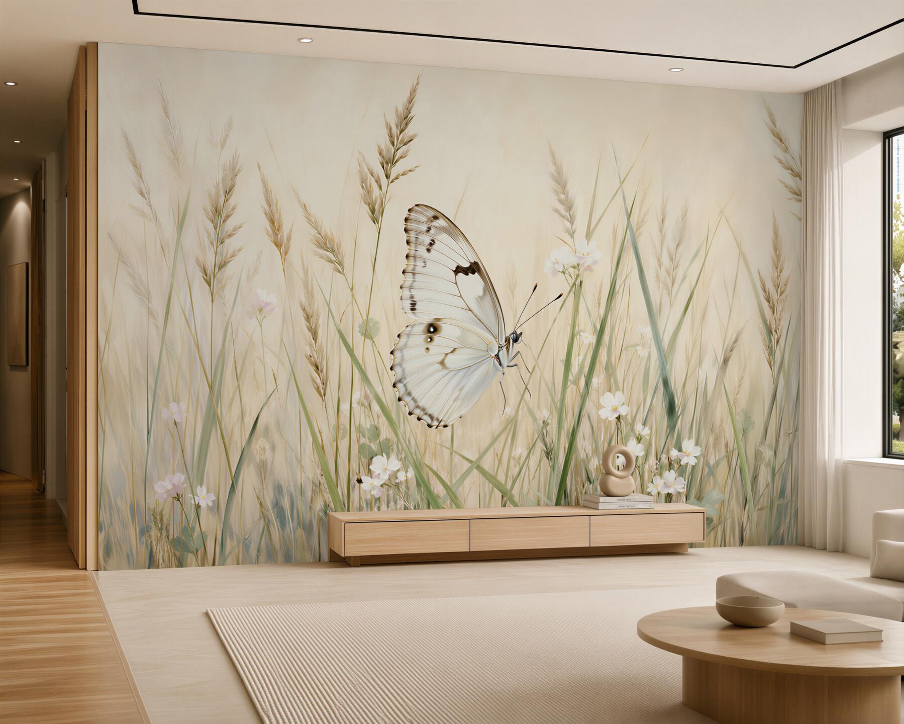 Papier peint papillon blanc dans un pré