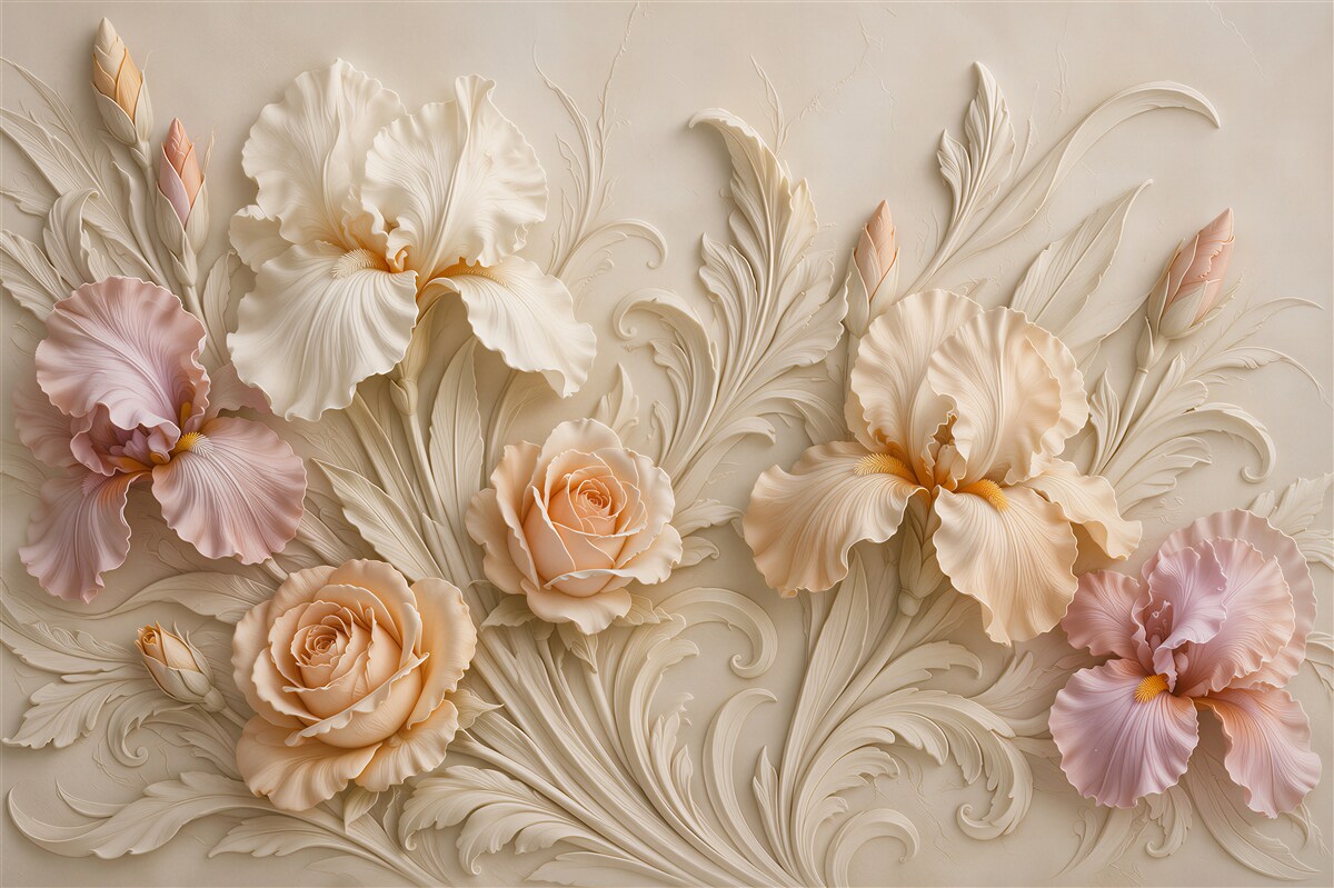 Papier peint fleurs dans des teintes pastel