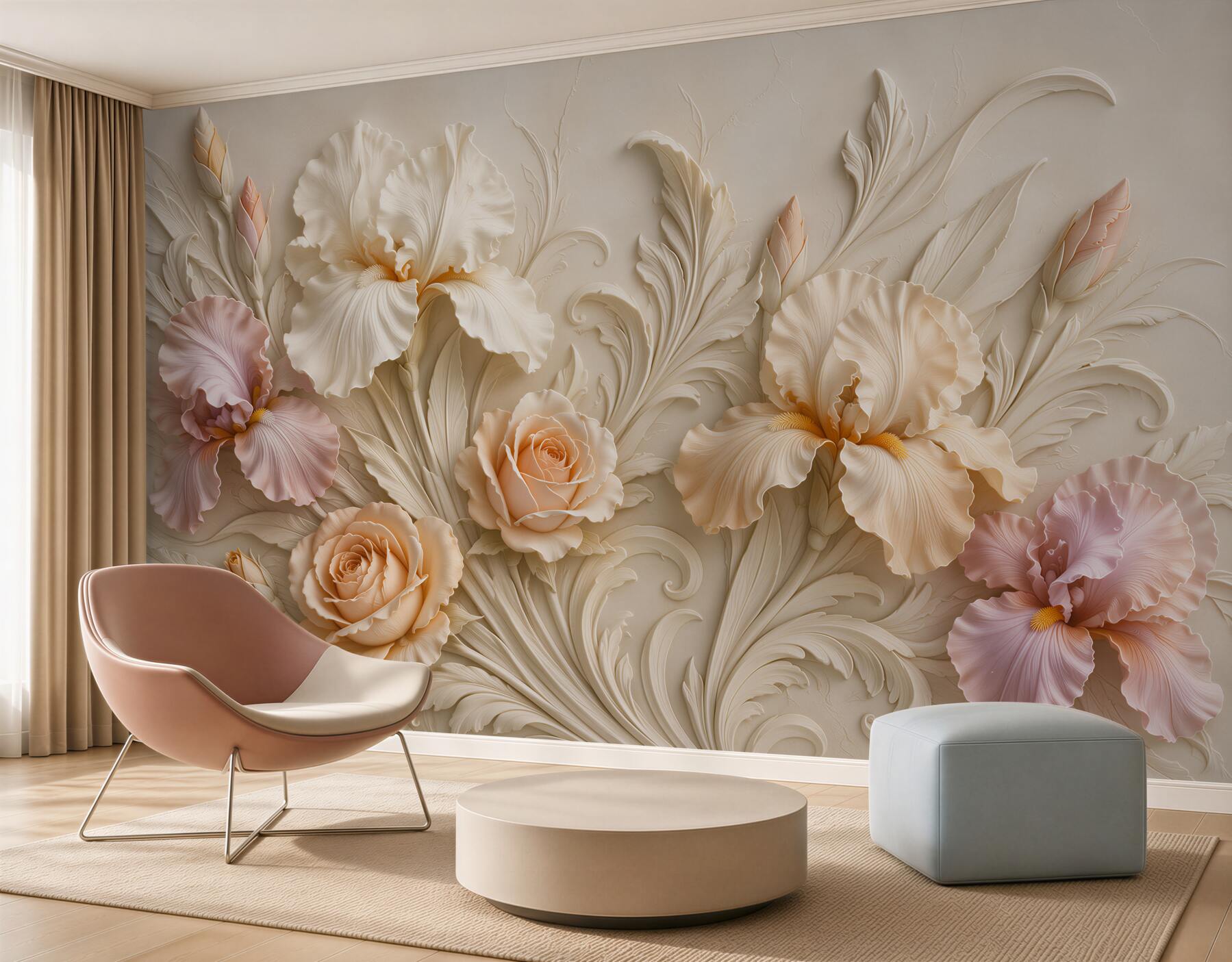 Papier peint fleurs dans des teintes pastel
