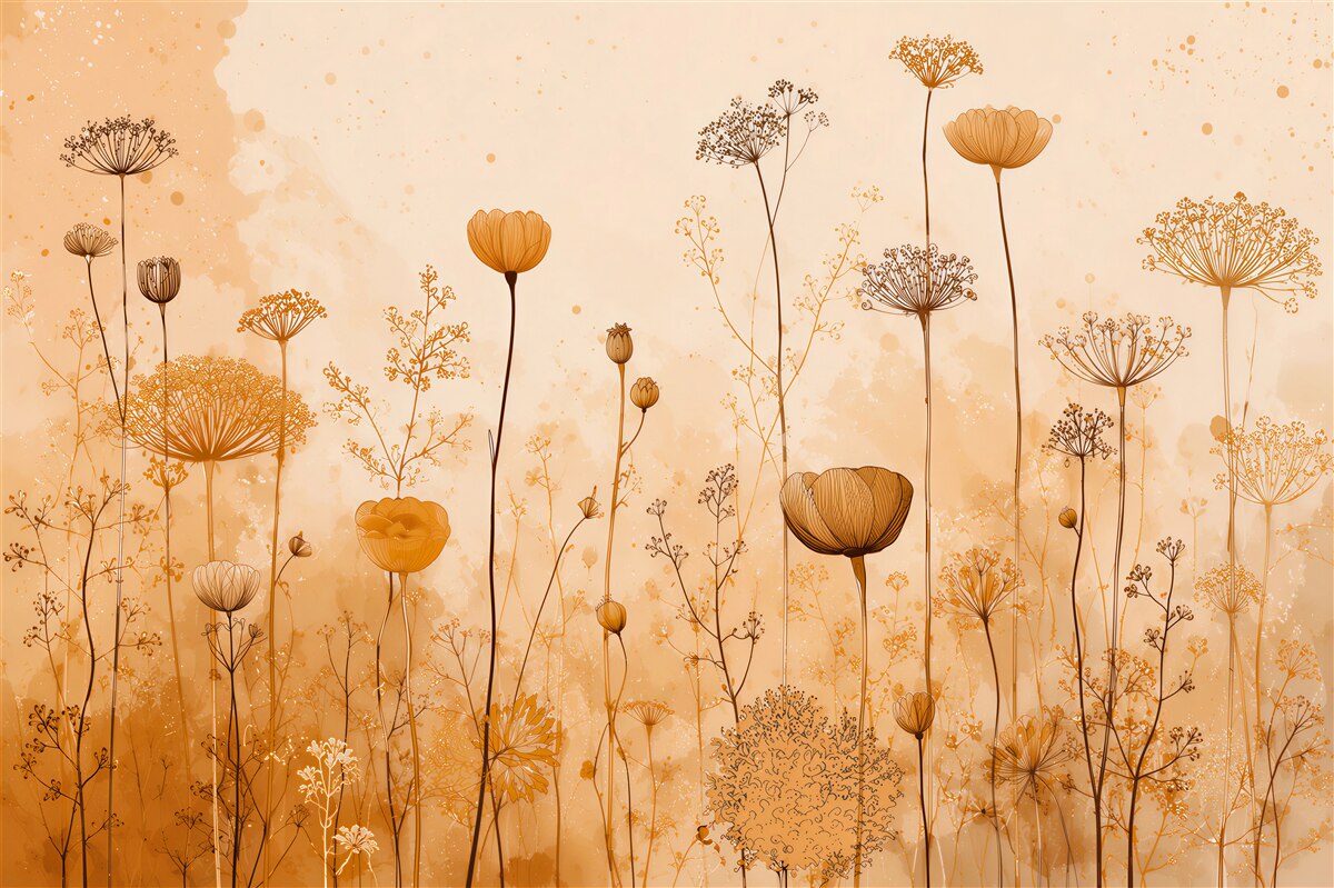 Papier peint fleurs des champs dans des teintes orange
