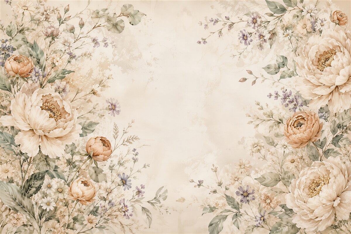Papier peint fleurs dans des teintes crème