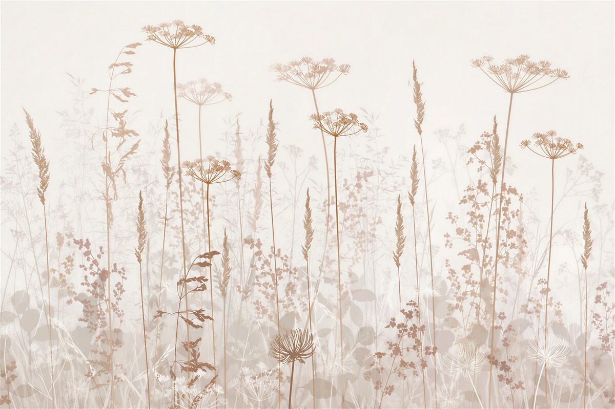 Papier peint fleurs des champs en beige