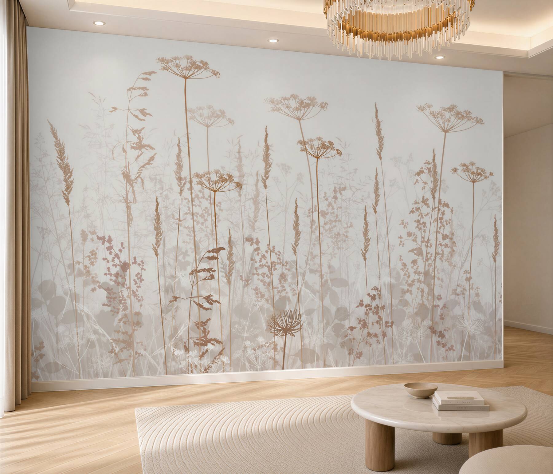 Papier peint fleurs des champs en beige