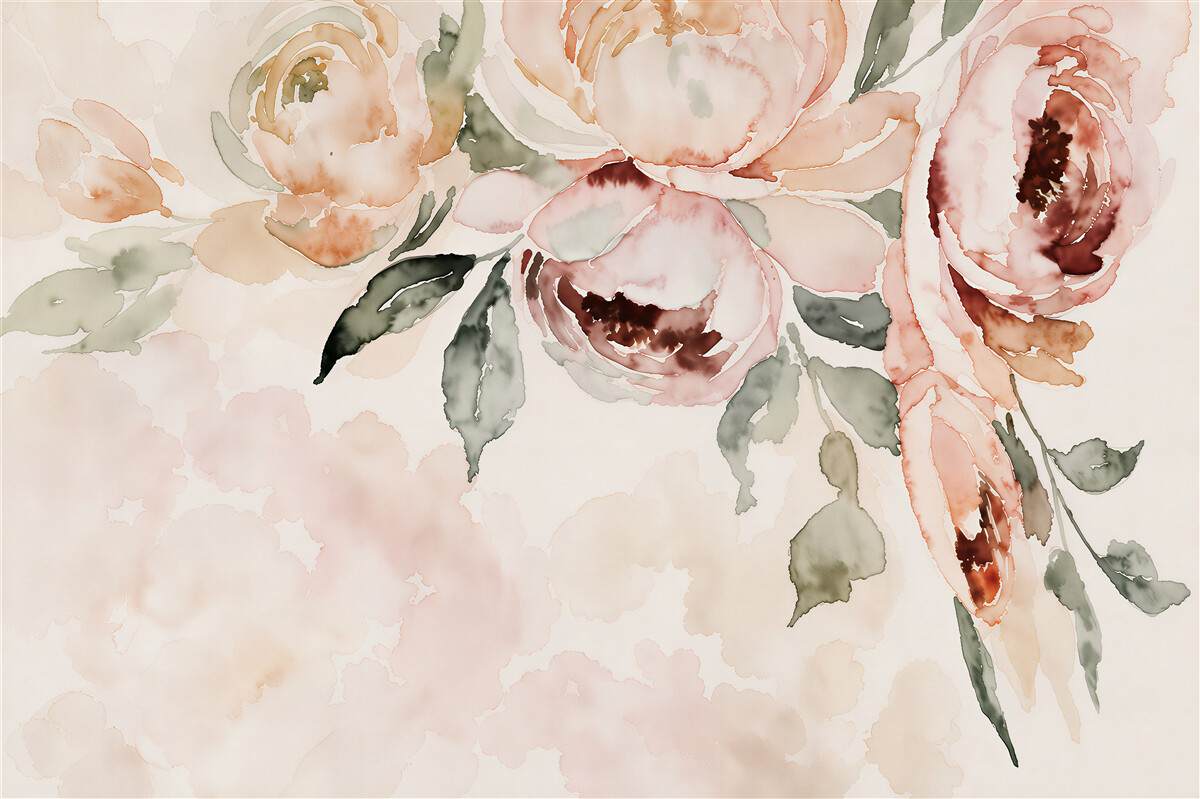 Papier peint pivoines aquarelle