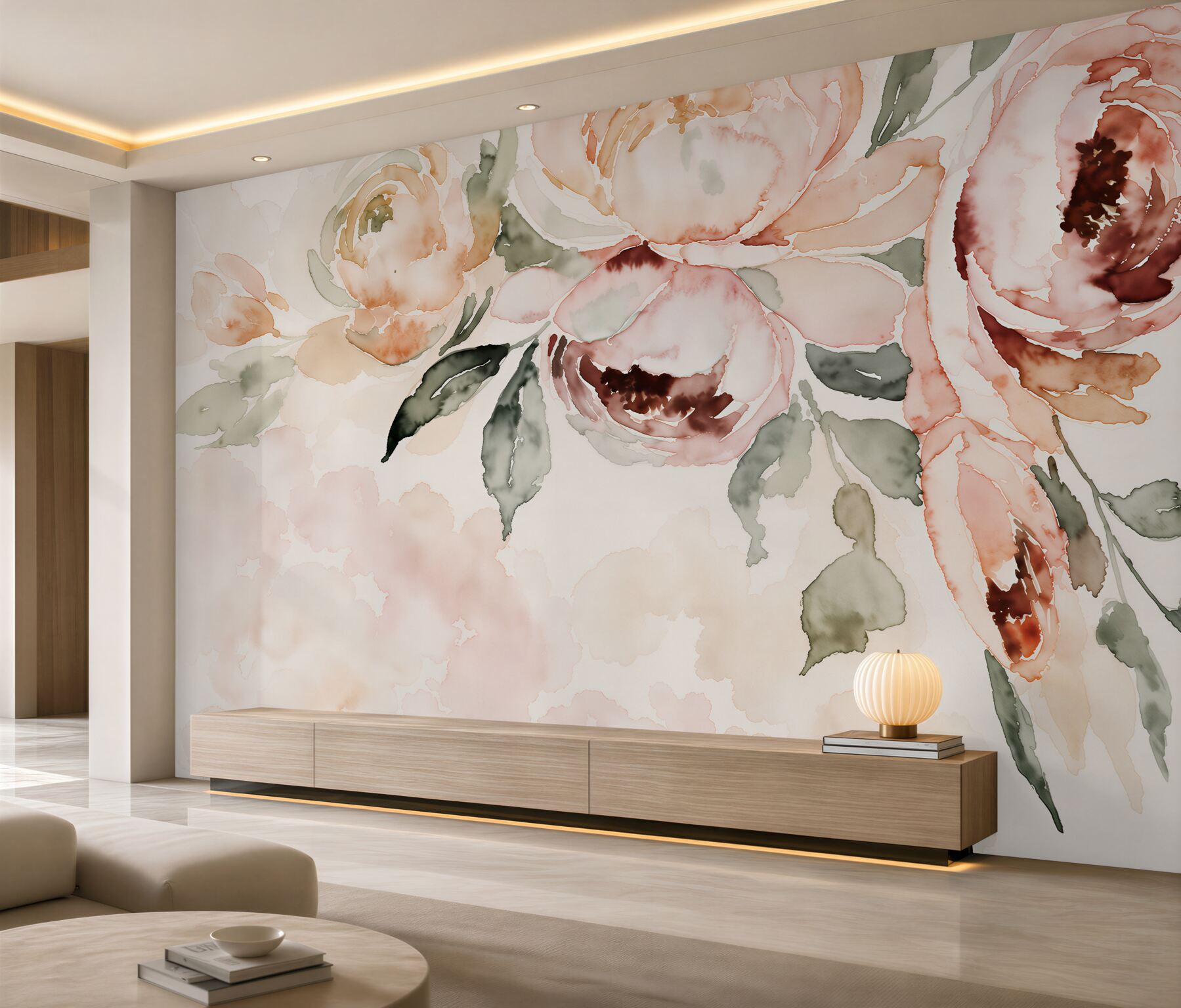 Papier peint pivoines aquarelle