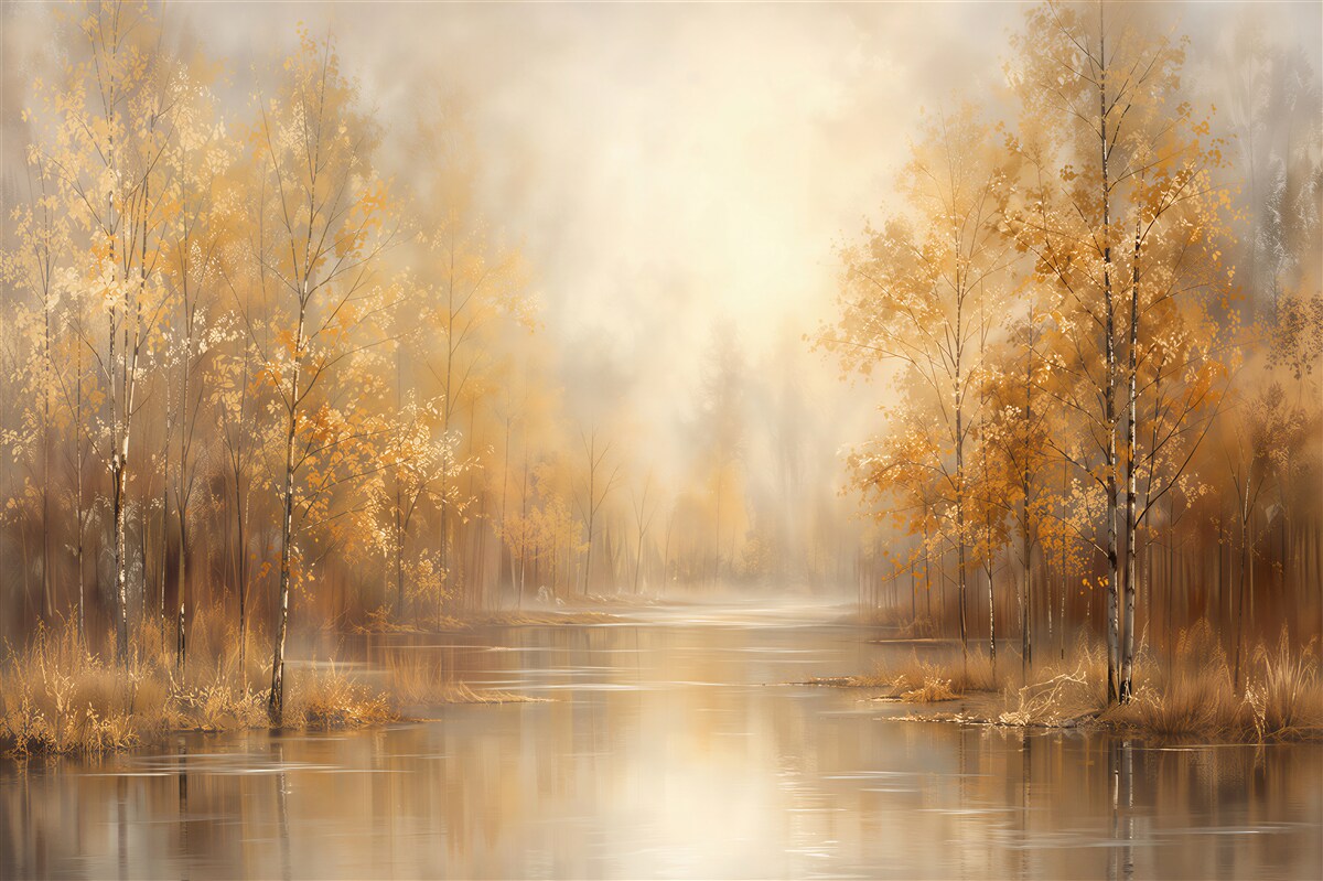 Papier peint forêt d'automne dans le brouillard