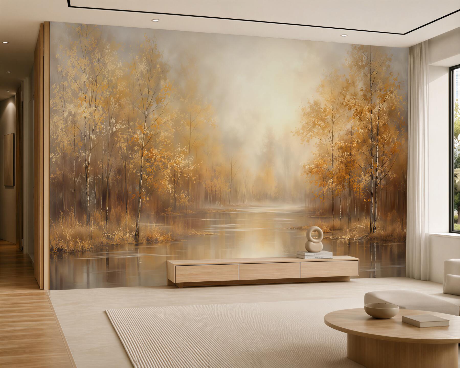 Papier peint forêt d'automne dans le brouillard