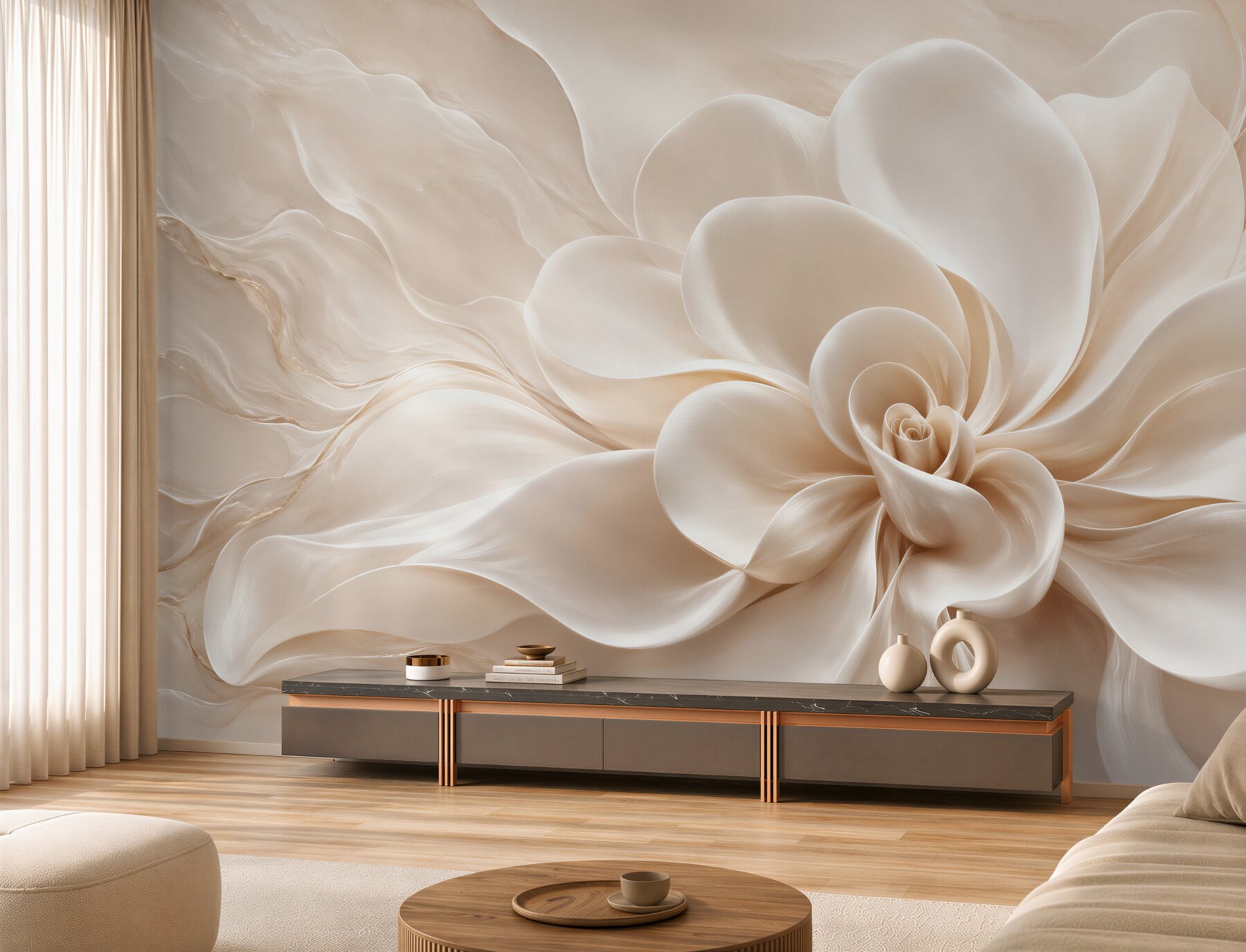 Papier peint rose crème 3D