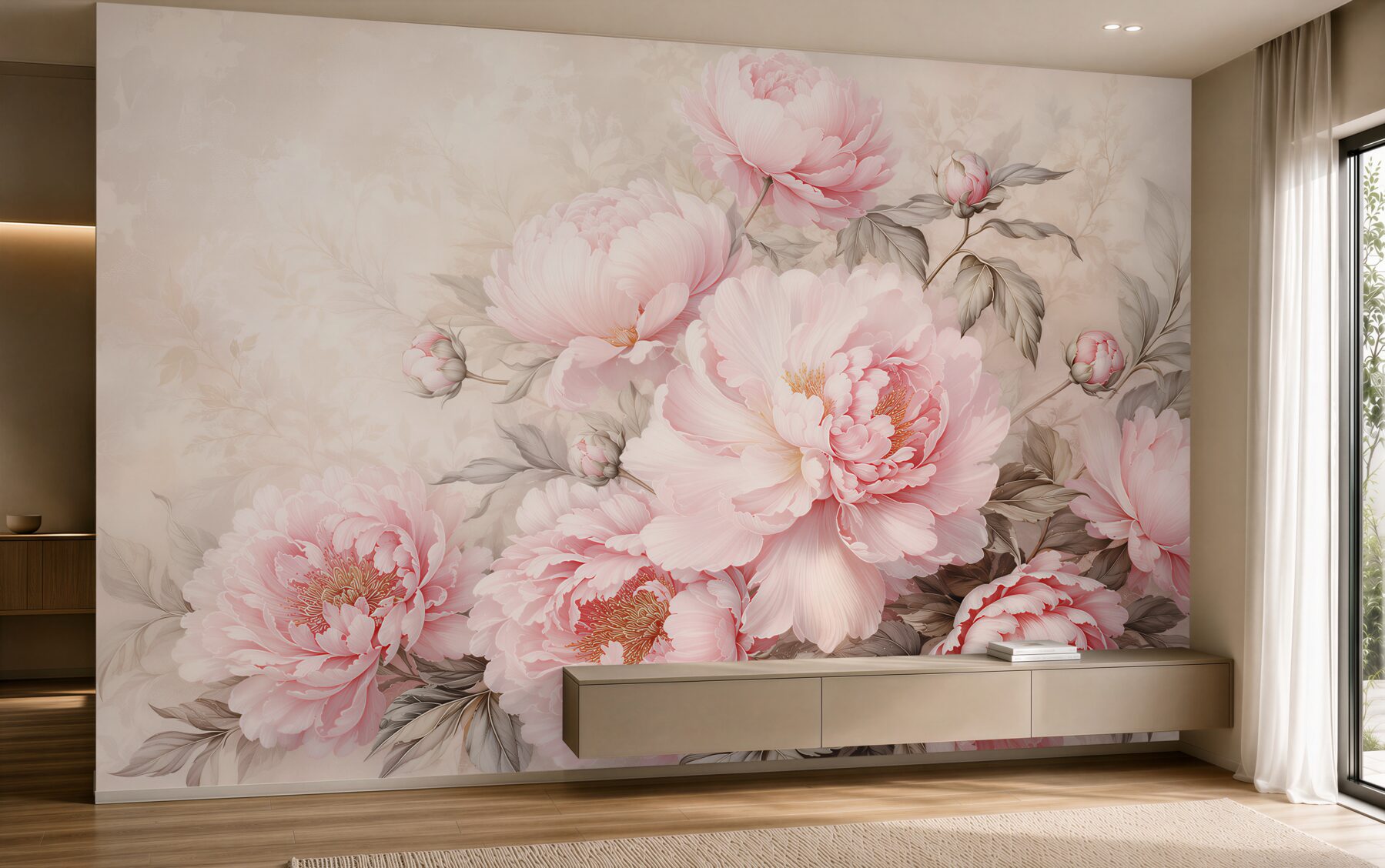 Papier peint pivoines pastel