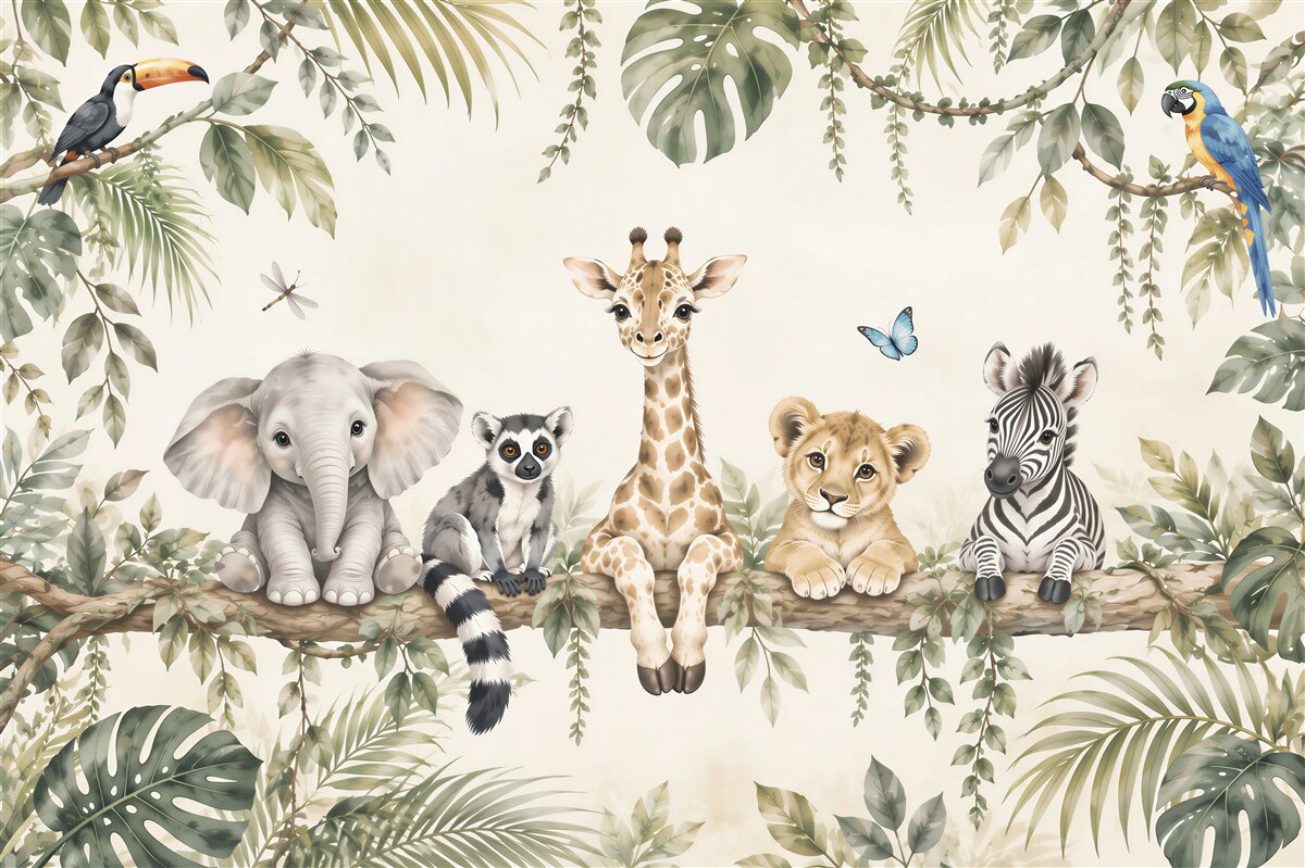 Papier peint animaux tropicaux pour enfants