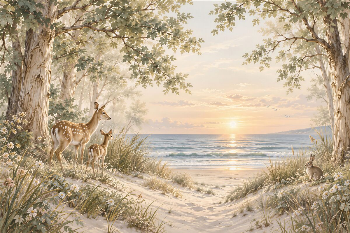 Papier peint cerfs au bord de la mer