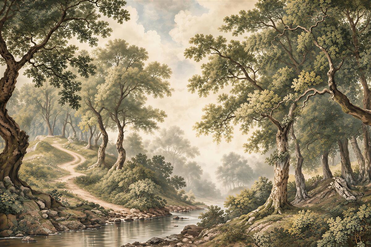 Papier peint chemin forestier le long de la rivière