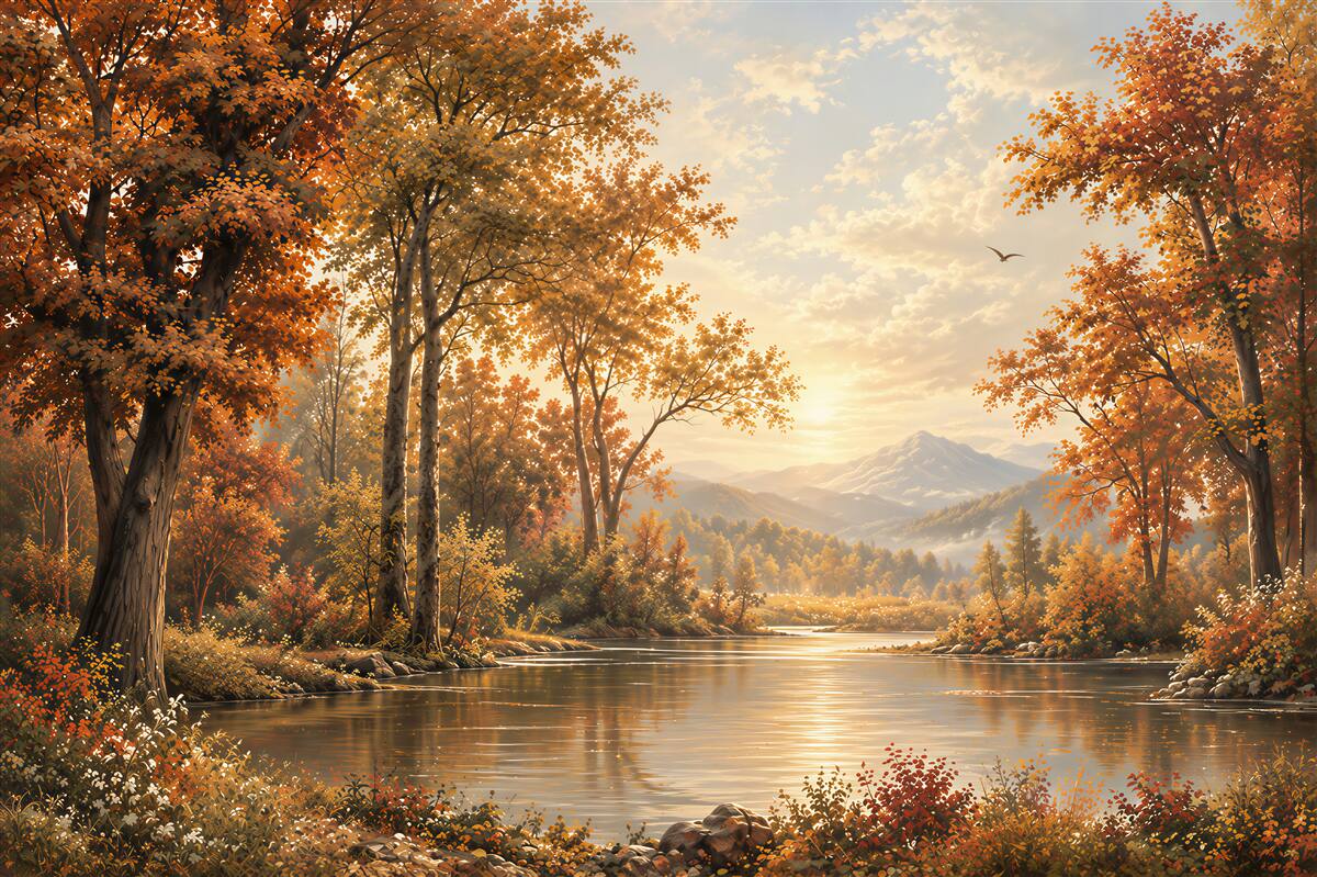 Papier peint paysage d'automne le long de la rivière