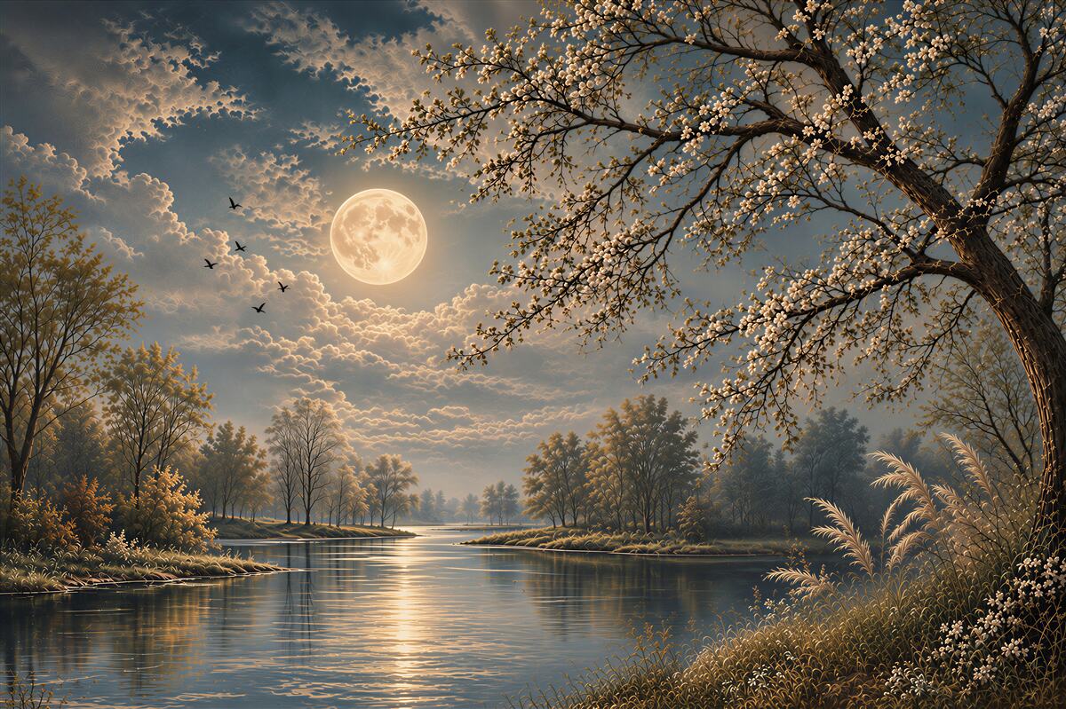 Papier peint paysage lunaire au bord du lac