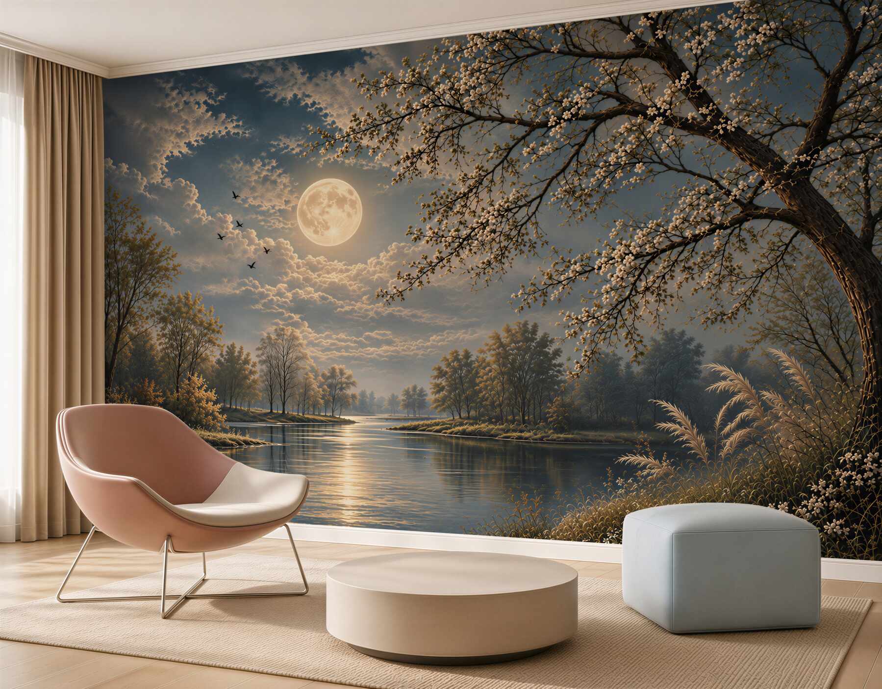Papier peint paysage lunaire au bord du lac