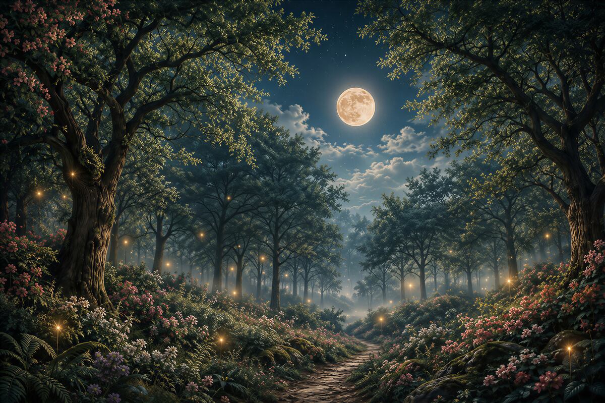 Papier peint forêt magique la nuit