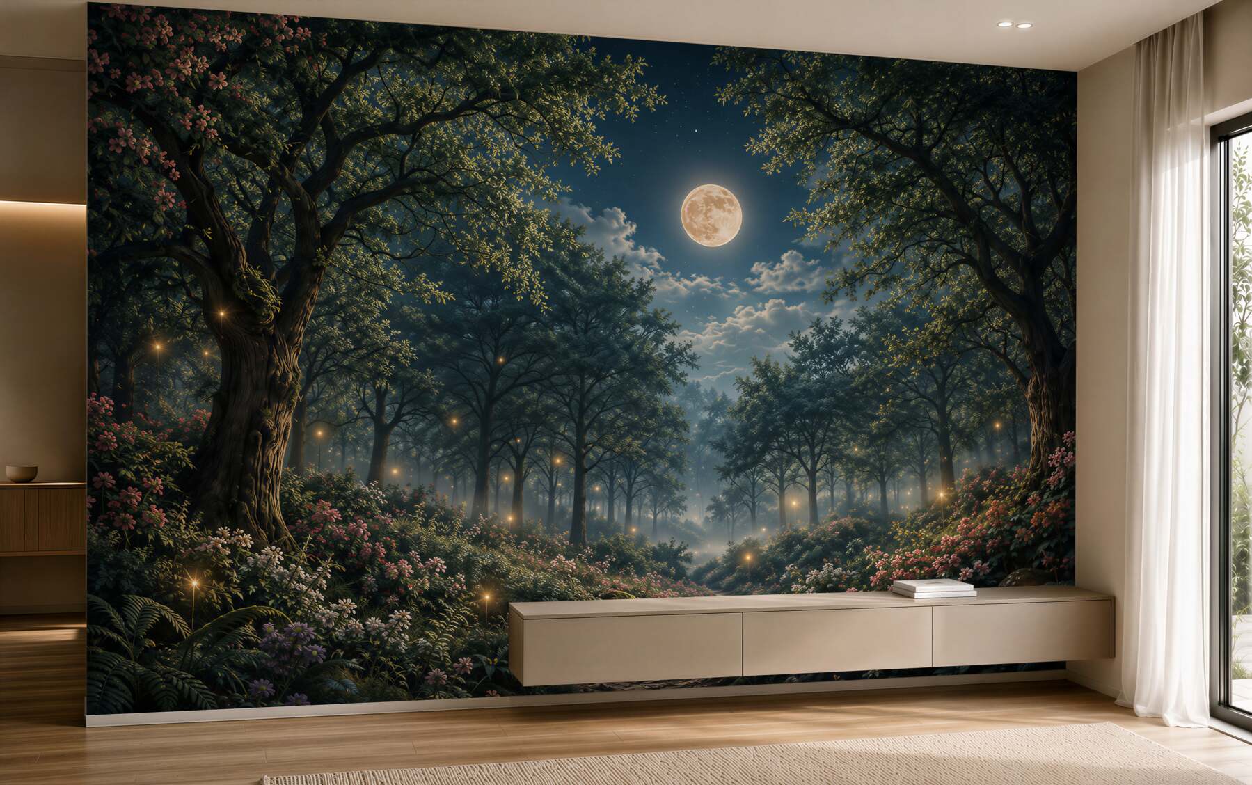 Papier peint forêt magique la nuit